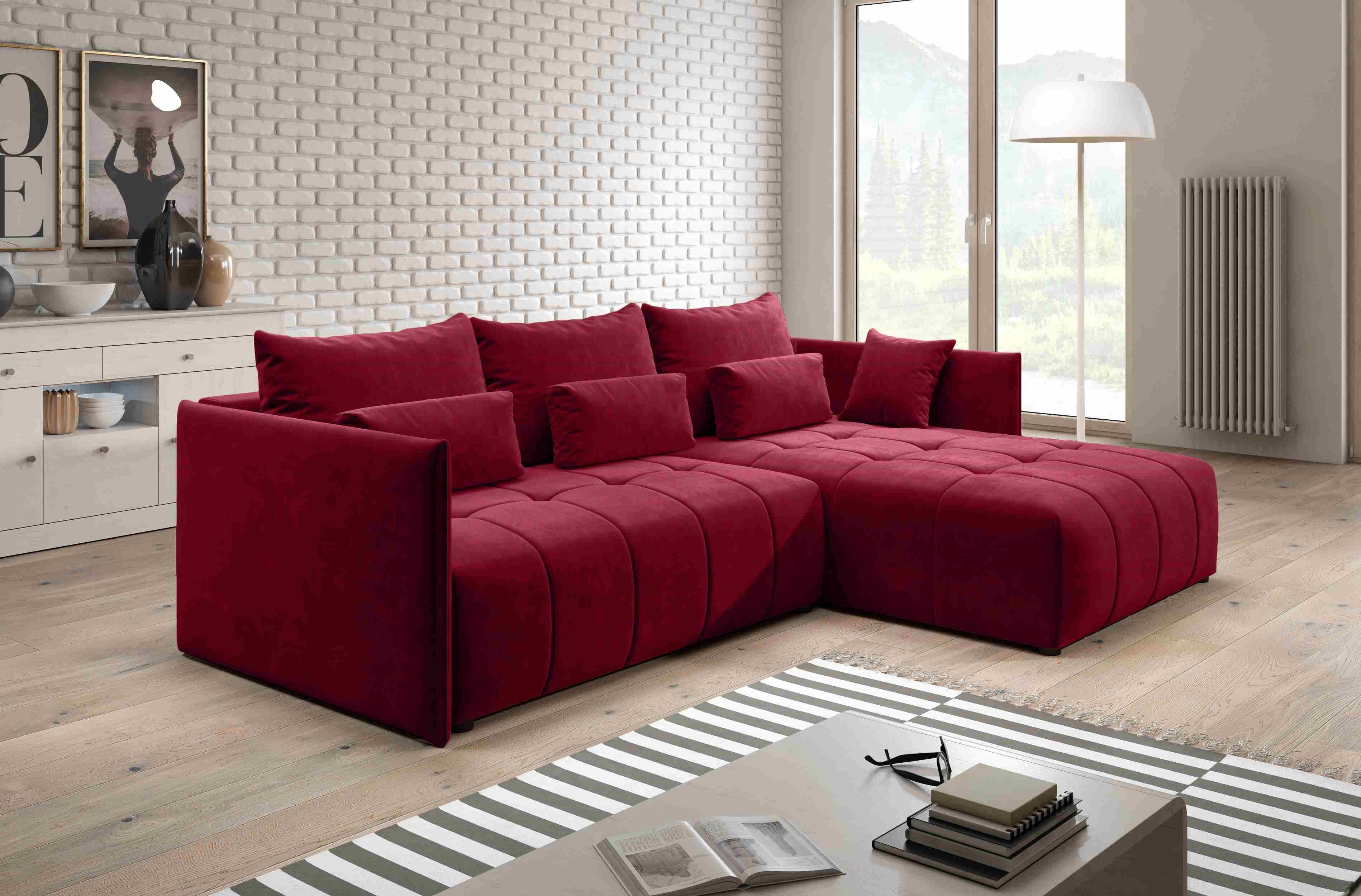 Furnix Ecksofa YALTA Couch Kissen, Europe 59 und mit MH Rot ausziehbar Schlafsofa Bettkasten in Made