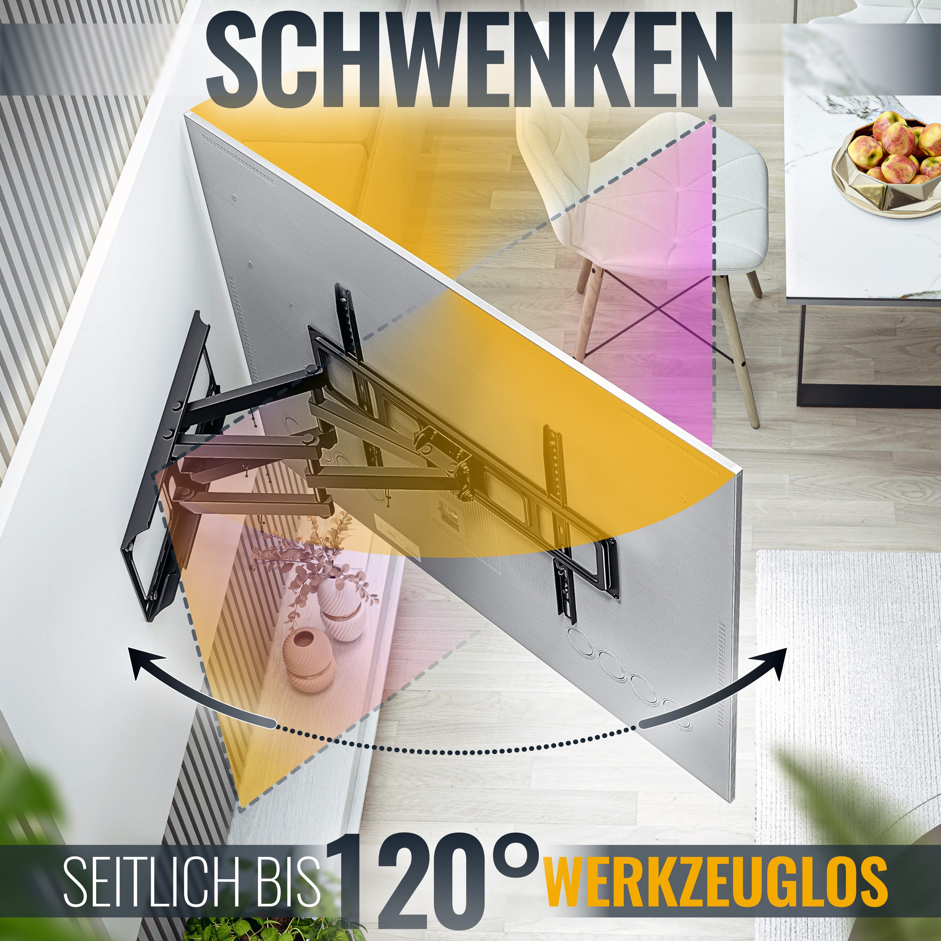RICOO TV-Wandhalterung TV Wandhalterung 37"-70" mit Schwenk- und Neigefunktion S5264, (bis 70 Zoll, VESA 300x200 bis 600x400, 1-tlg., 40 kg Belastbarkeit, 37"-70" (93-178 cm) Bildschirm-Diagonale, bis 120° schwenkbar, +15/-5° neigbar ausziehbar Halter)