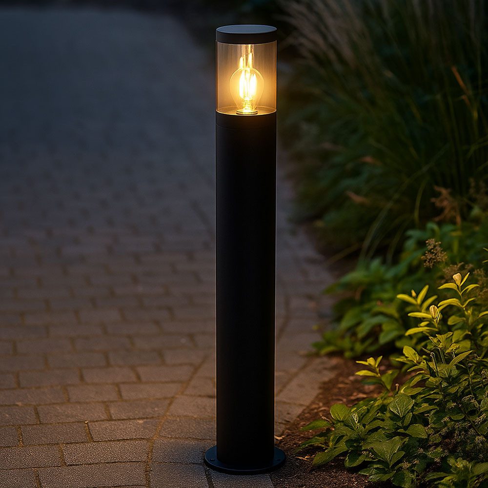GLOBO LIGHTING LED Außen-Stehlampe, Leuchtmittel inklusive, Warmweiß, LED Außenstehleuchte Edelstahl schwarz rauch Garten Wegelampe H 80 cm