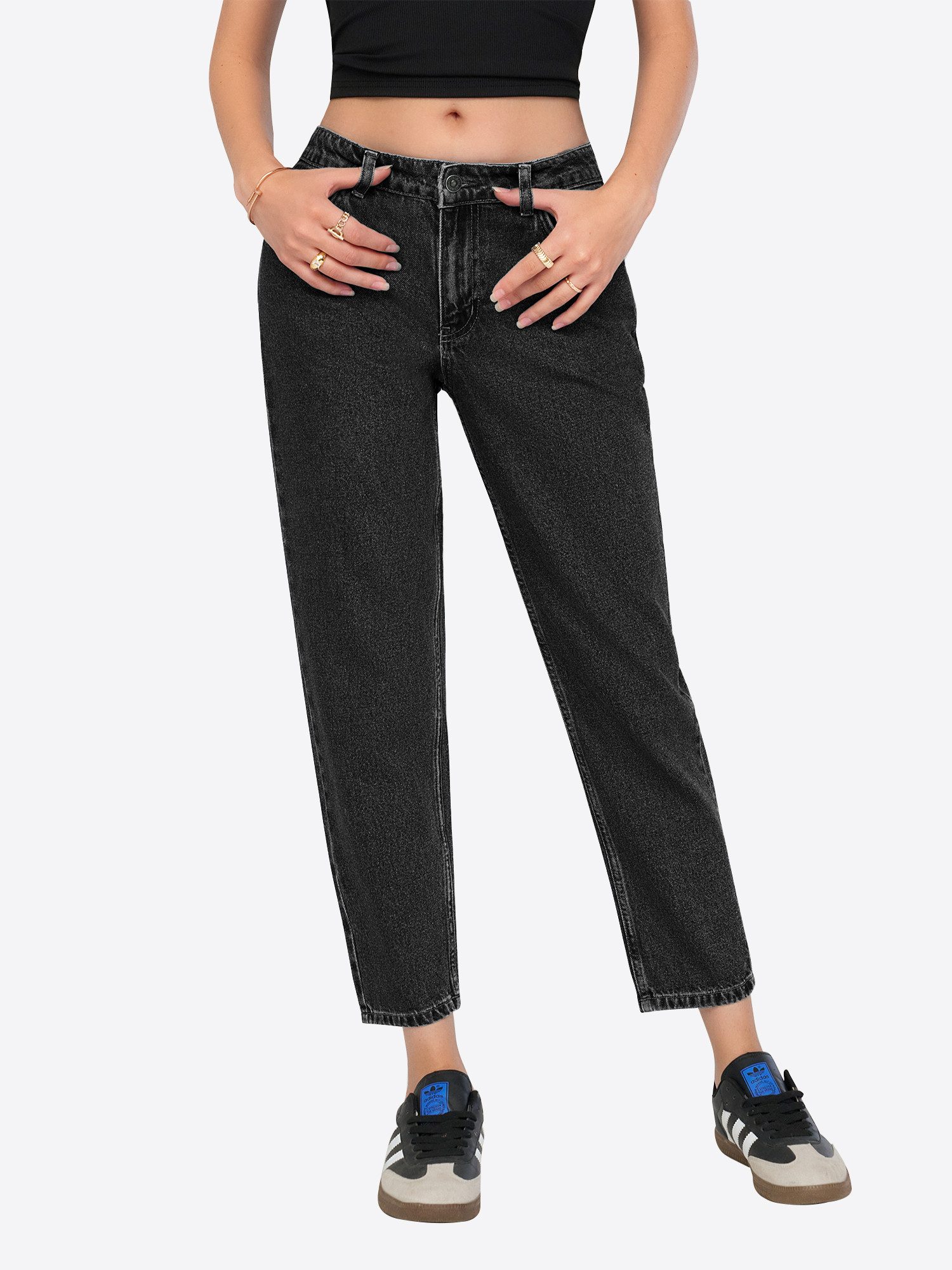 Imily Bela Mom-Jeans Damen mittelhohe Mom-Jeans in 7/8-Länge (Packung, 1-tlg., 1per-Pack) 5-Pocket-Style