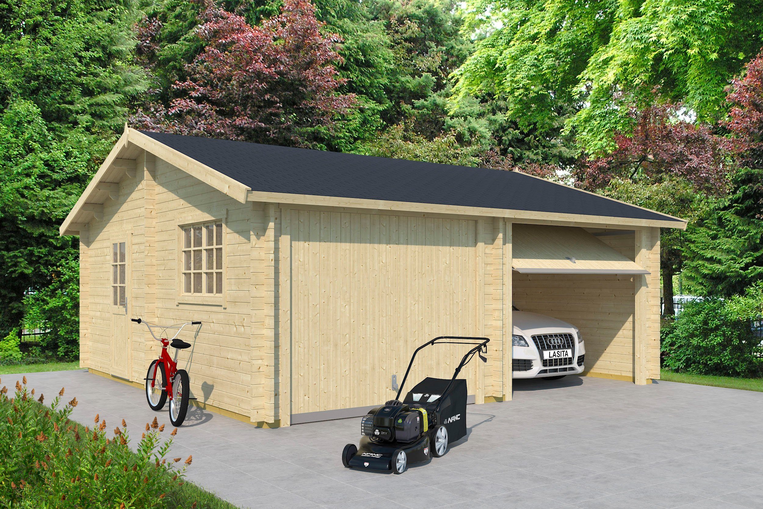 LASITA MAJA Garage Falkland (Set, Für 2 Fahrzeuge geeignet), Garage + 2 Schwingtoren