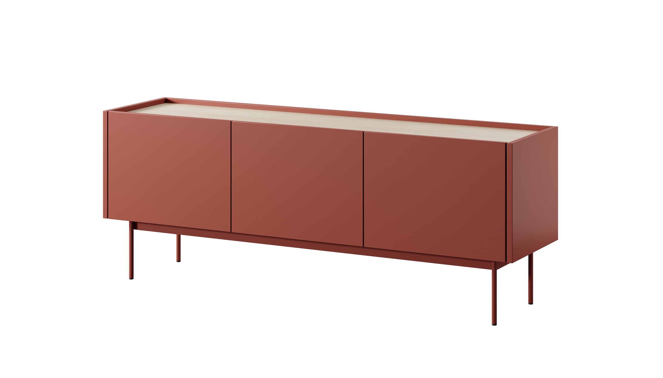 Feldmann-Wohnen Lowboard Color (Color, 1 St., Lowboard), 144x37x55cm Keramikrot, Eiche Linea, grifflos