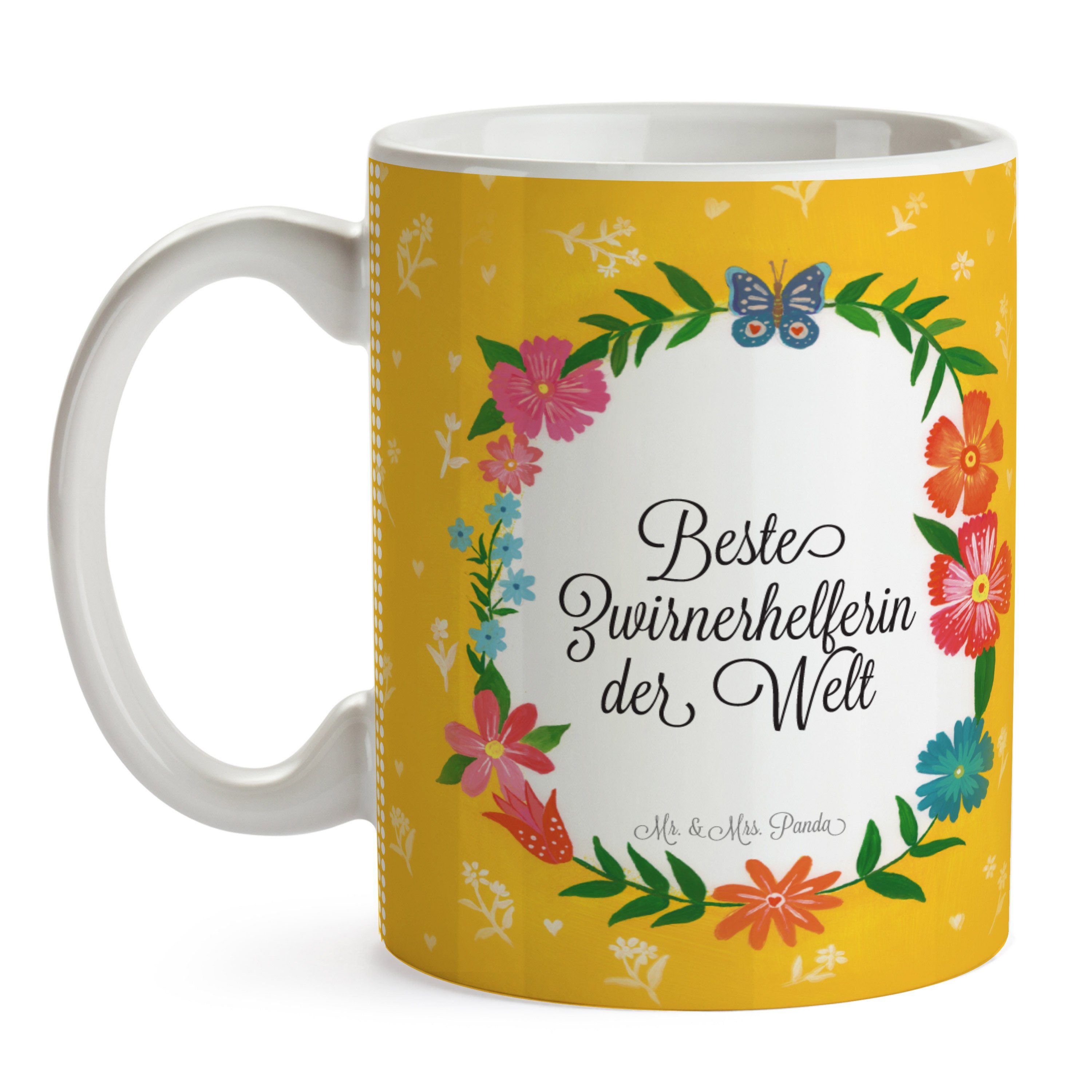 Tasse & Porzellantasse, - Geschenk, Panda Tasse Keramik Spr, Mrs. Geschenk Mr. Zwirnerhelferin Tasse,