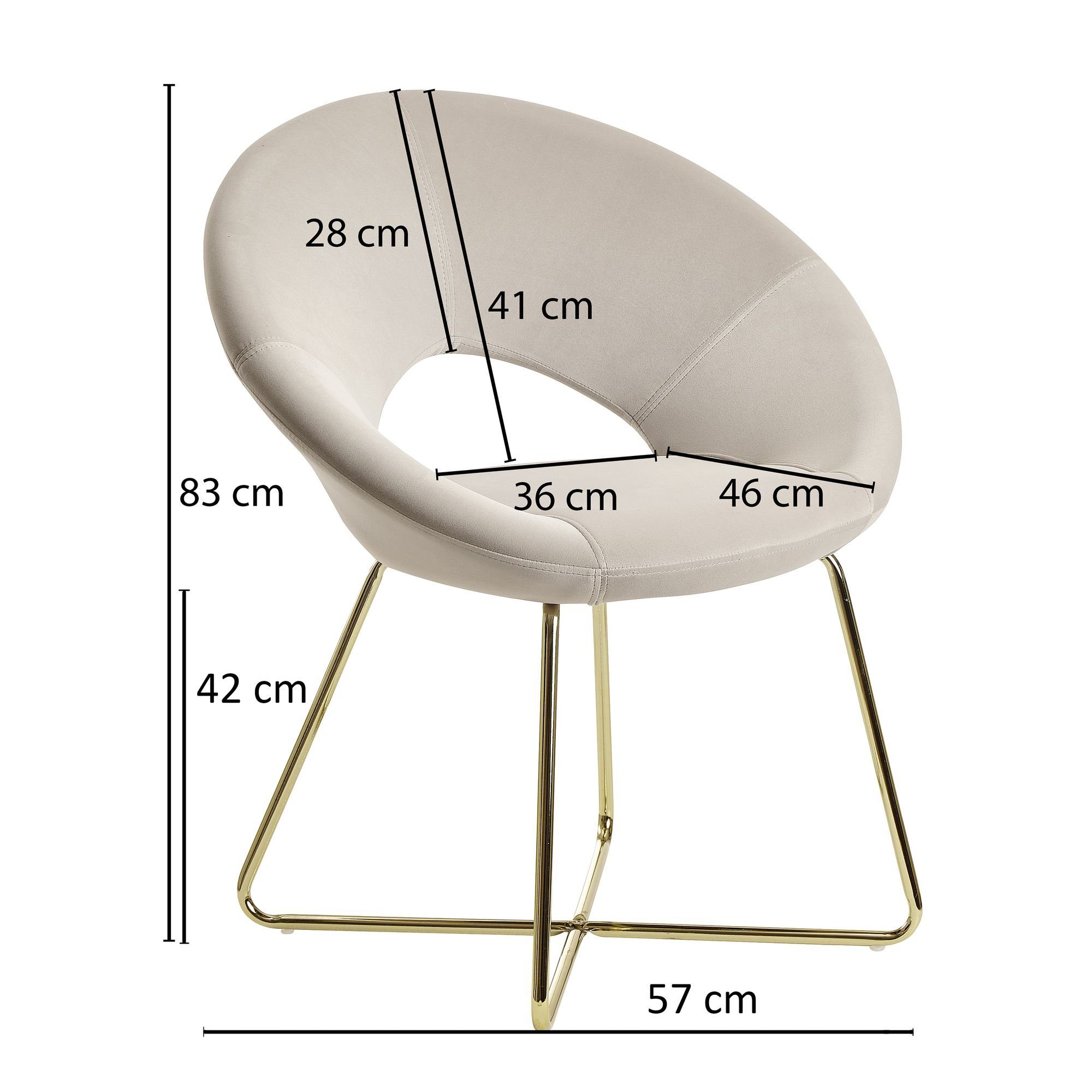 NETO Küchenstuhl: gepolsterte DESIGN Sitzschale Metallbeine, Esszimmerstuhl Beige | Beige Samt, KADIMA