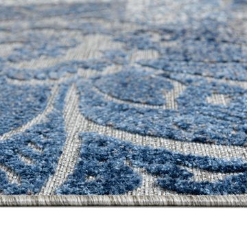 Designteppich In- & Outdoor Teppich Wetterfest & UV-beständig Balkon - Blau Grau, Mazovia, 80 x 150 cm, Höhe 6 mm, Kurzflor - niedrige Florhöhe, Weich, Pflegeleicht, Flachgewebe