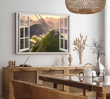Sinus Art Leinwandbild Wandbild 120x80cm Fensterbild Rio de Janeiro Berge Seilbahn Brasilien, (1 St)