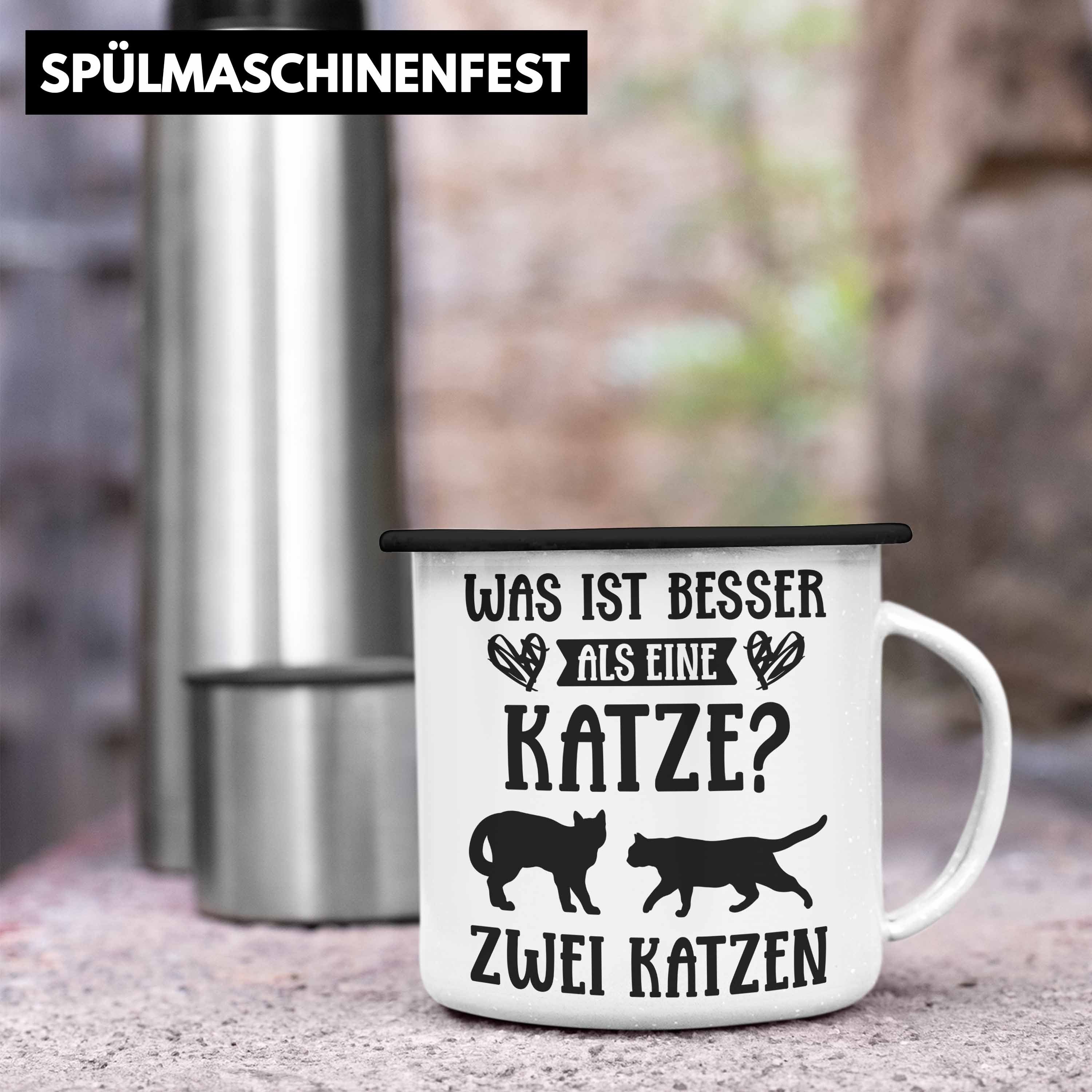 Geschenke Emaille Grafik Katzenliebhaber Katzen Thermotasse Schwarz Lustig Tasse KaffeeEmaille Trendation Cat Trendation - Kaffeebecher Katze Geschenk Tasse Spruch