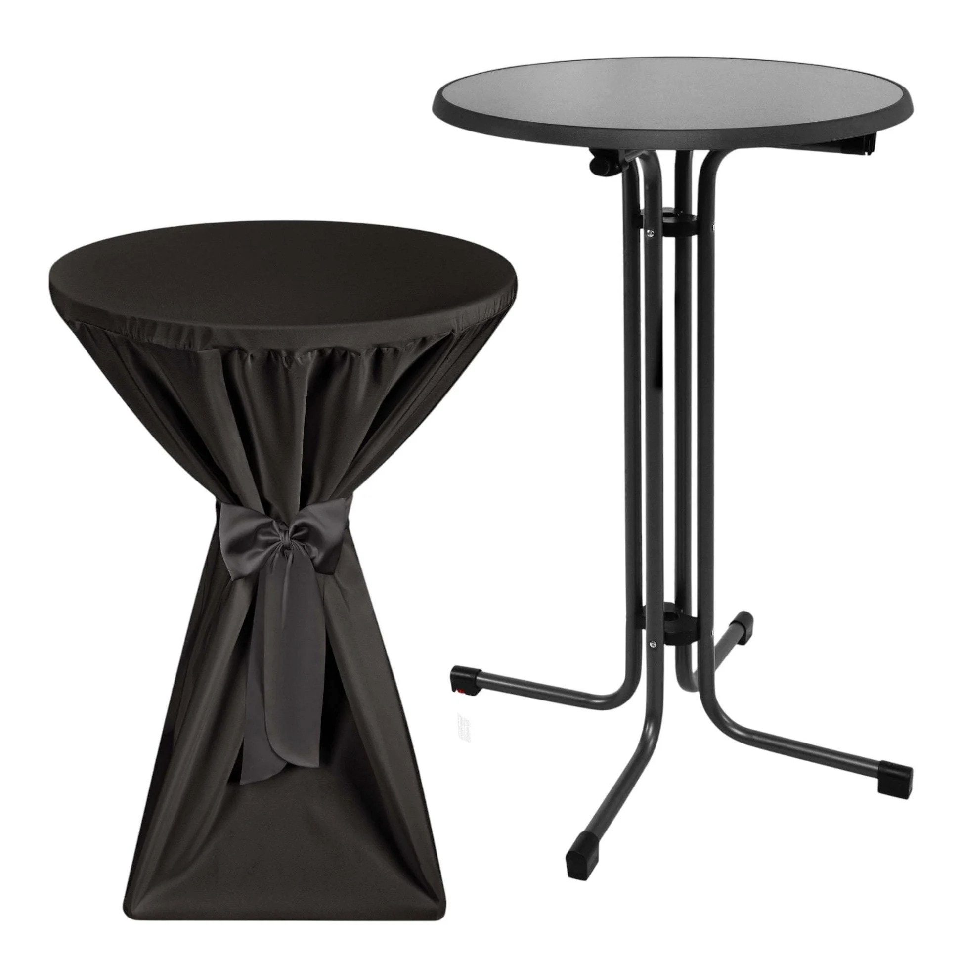 Beautissu Stehtisch Outdoor Stehtisch Sylt, klappbar, Ø80cm, Schwarz, mit Husse, Platzsparender Bistrotisch in Gastro-Qualität