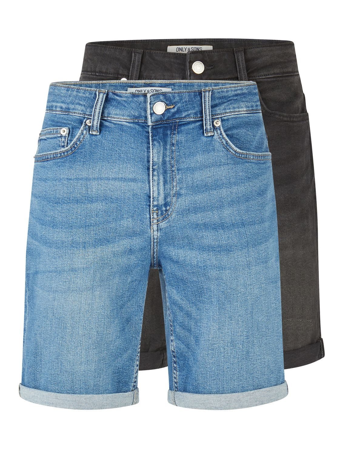 ONLY & SONS Jeansshorts Herren Shorts ONSPLY 2er Pack Regular Fit Bermudashorts mit Stretch