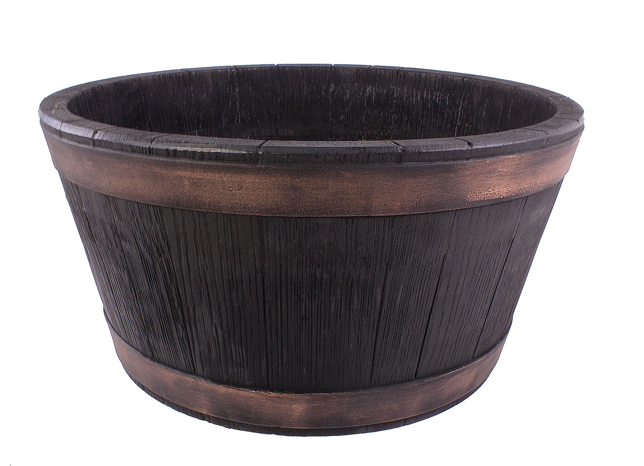 BigDean Pflanzschale Weinfass 61x34x25cm Eichenholz-Optik rund Blumenkasten Gartenteich