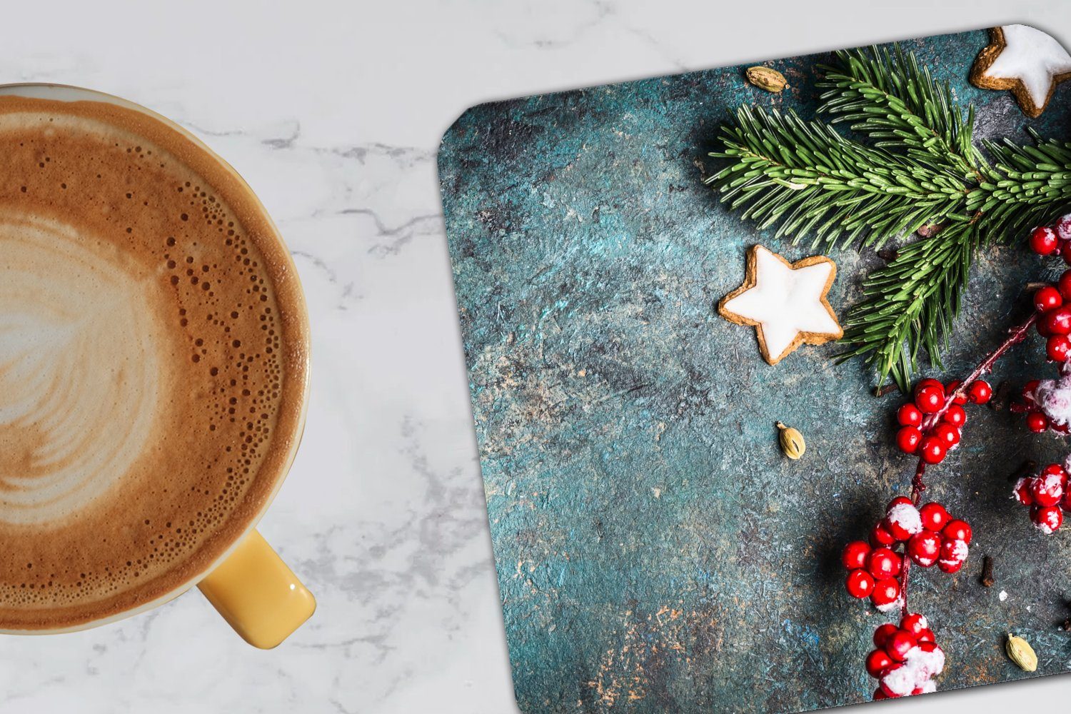 MuchoWow Glasuntersetzer Zubehör Korkuntersetzer, Gläser, Rot, - - 6-tlg., Sternanis Untersetzer, - Rustikal Glasuntersetzer, Tischuntersetzer, Zweige - - Beeren für Tasse Weihnachten