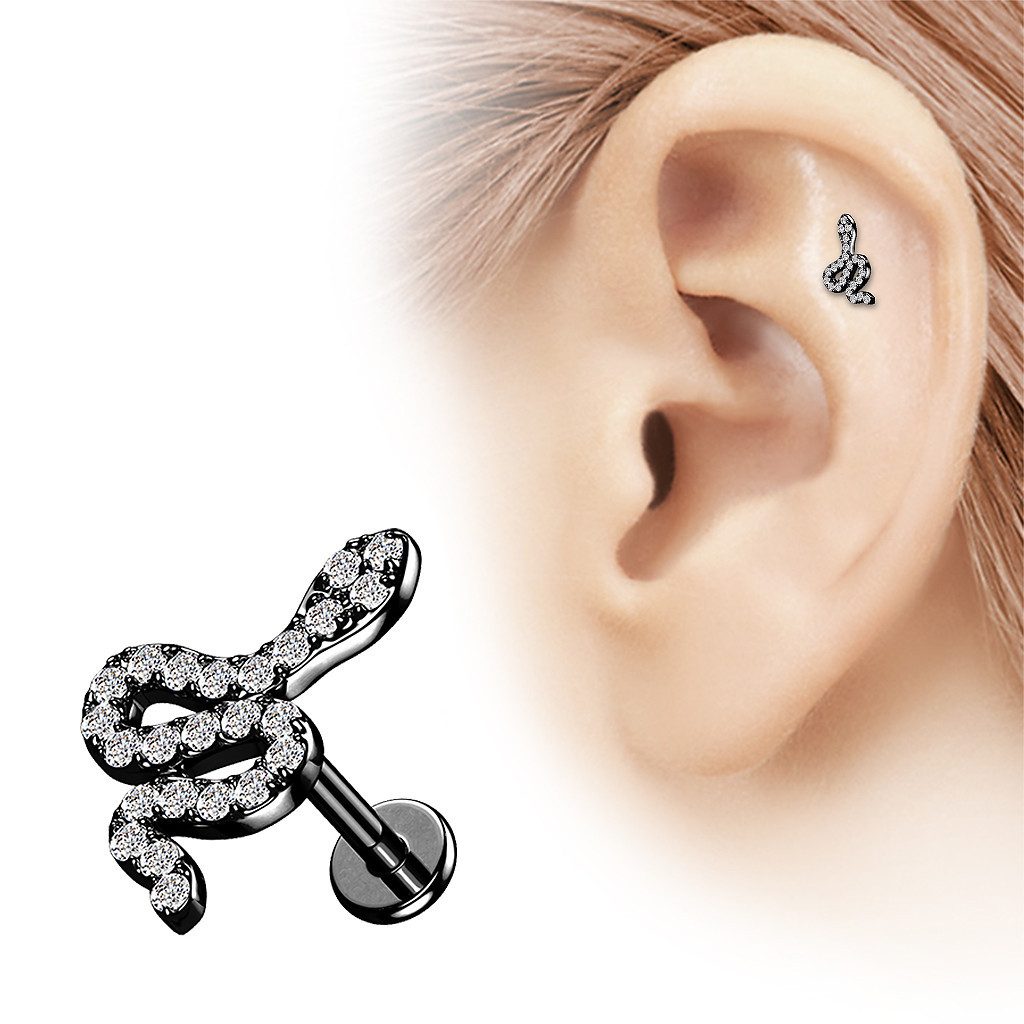 Taffstyle Piercing-Set Tragus Knorpel Piercing flach Zirkonia Schlange Silb günstig online kaufen