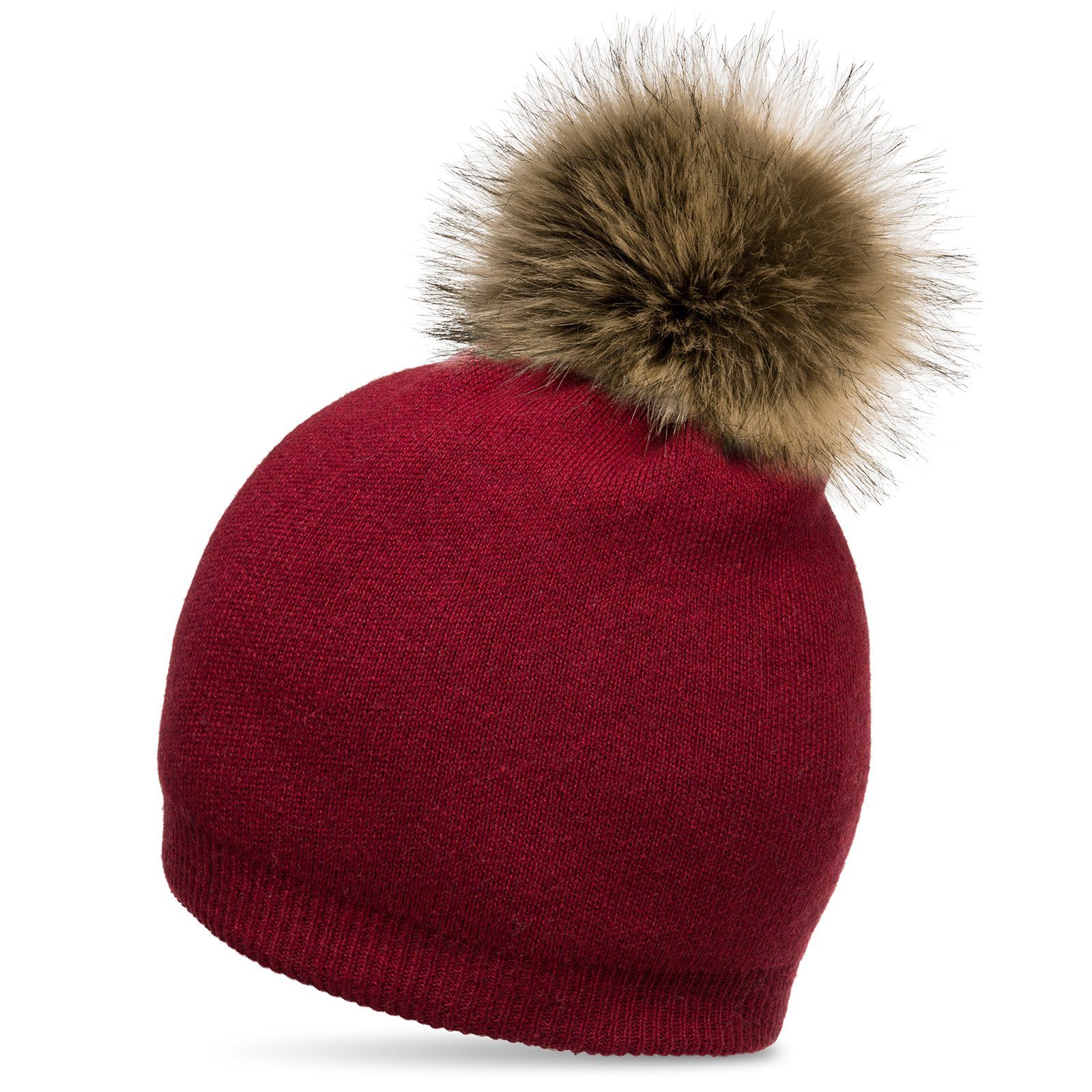Caspar Bommelmütze MU187 elegante Damen Feinstrick Mütze Bommelmütze mit Fe günstig online kaufen