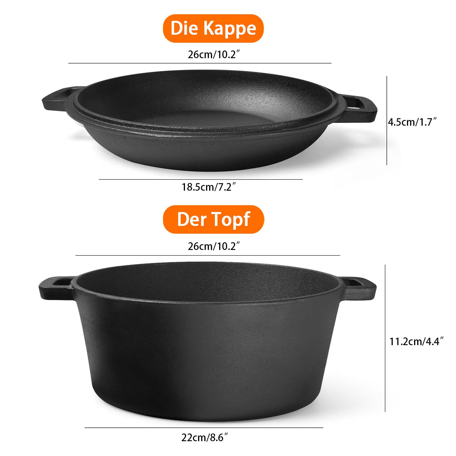 GLIESE Brotbackform Brotbackform 26cm Gusseisen Topf Brot Backen, für alle Herdarten, Backöfen & Grills, Temperaturbeständig bis 450°C