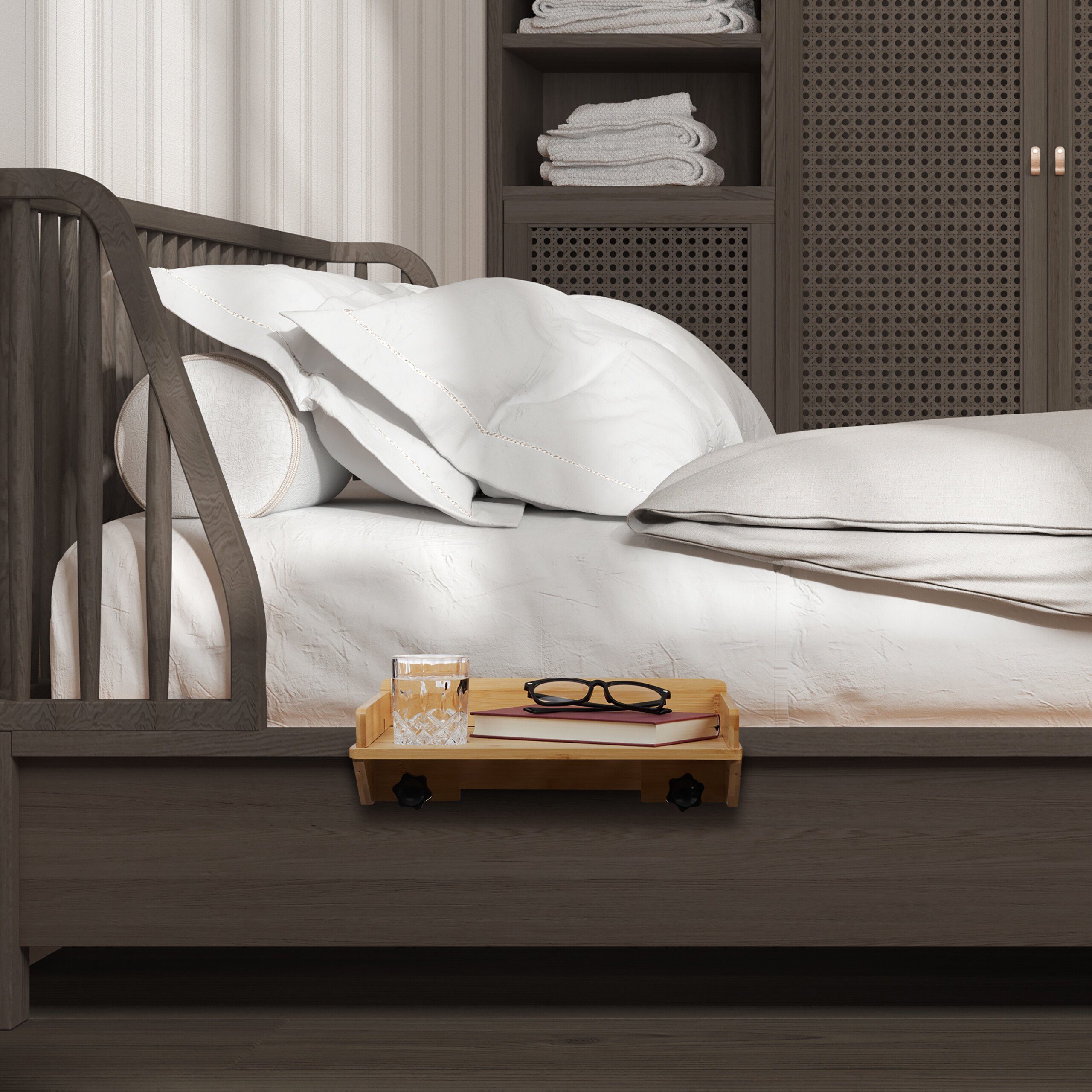 relaxdays Nachtkonsole Klemmbare Bettablage aus Bambus günstig online kaufen