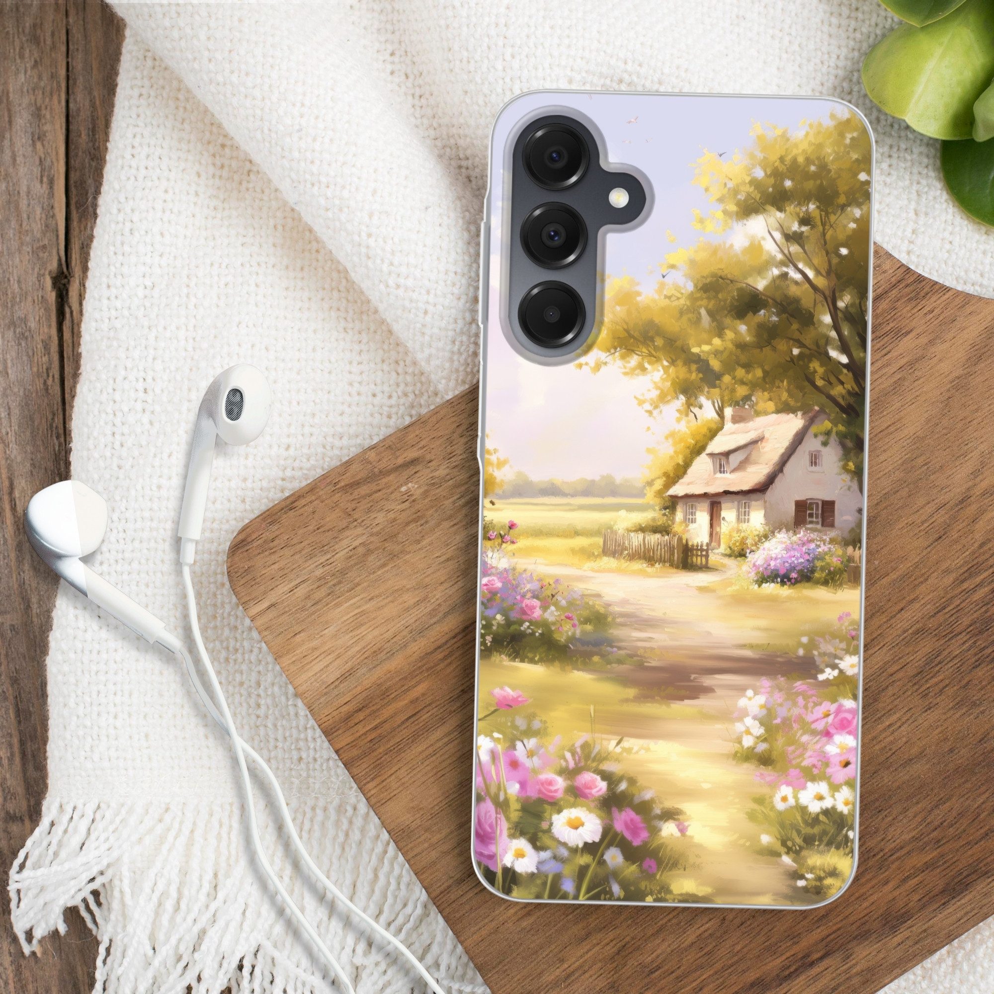 MuchoWow Handyhülle für Samsung Galaxy A16 5G Landhaus - Holz - Blumen, Phone Case, Silikon, Schutzhülle Dünn