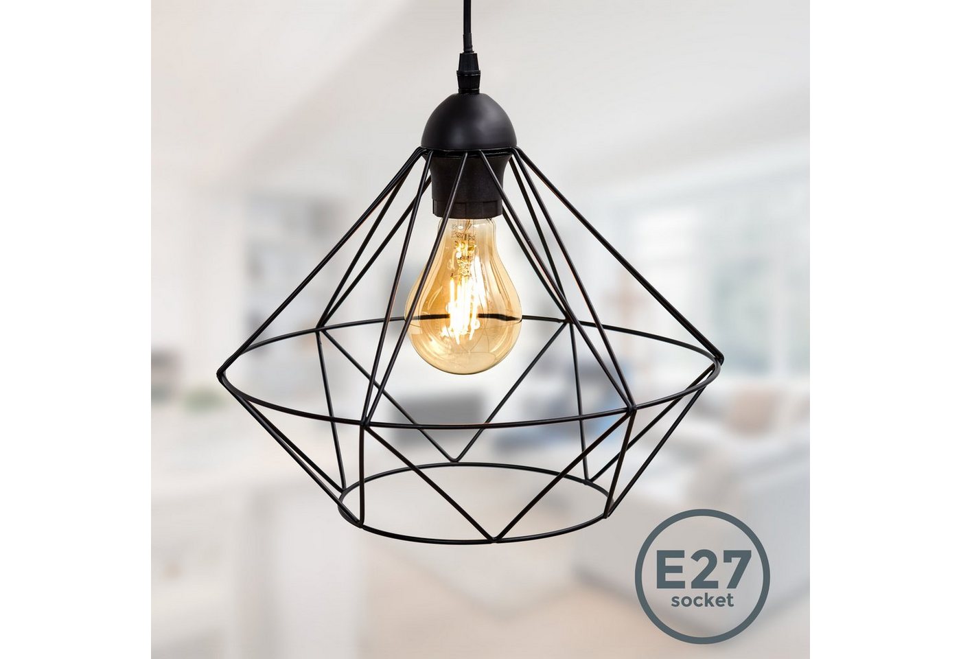 B.K.Licht Pendelleuchte, LED Hängeleuchte Hängelampe Draht Vintage Retro exkl. E27 Metall schwarz-HomeTrends