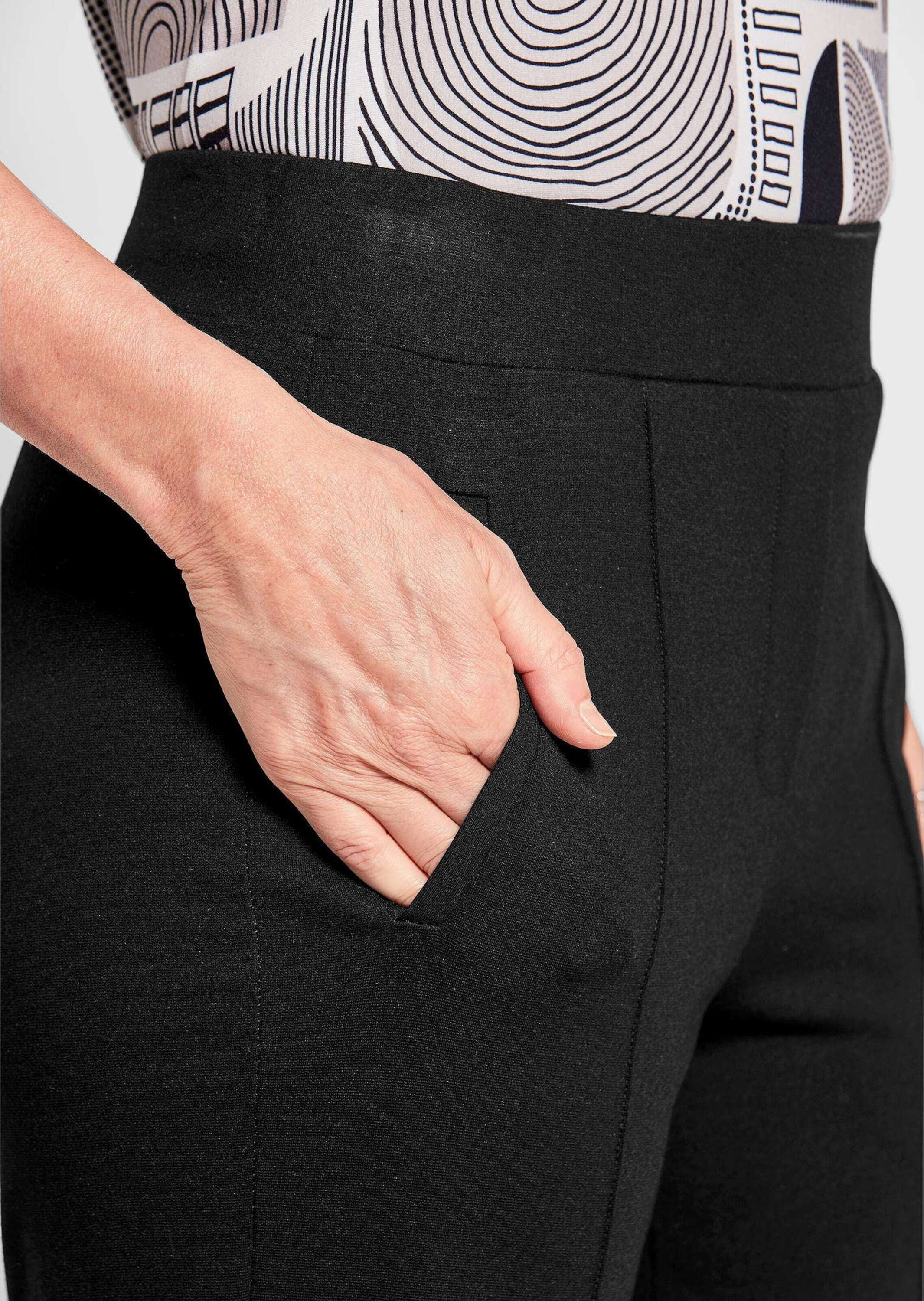 GOLDNER Schlupfhose Blaue Jerseyhose CARLA aus Viskosemix Damen Stretchhose, knöchellang, Biesen, Schlupfbund, gerades Bein