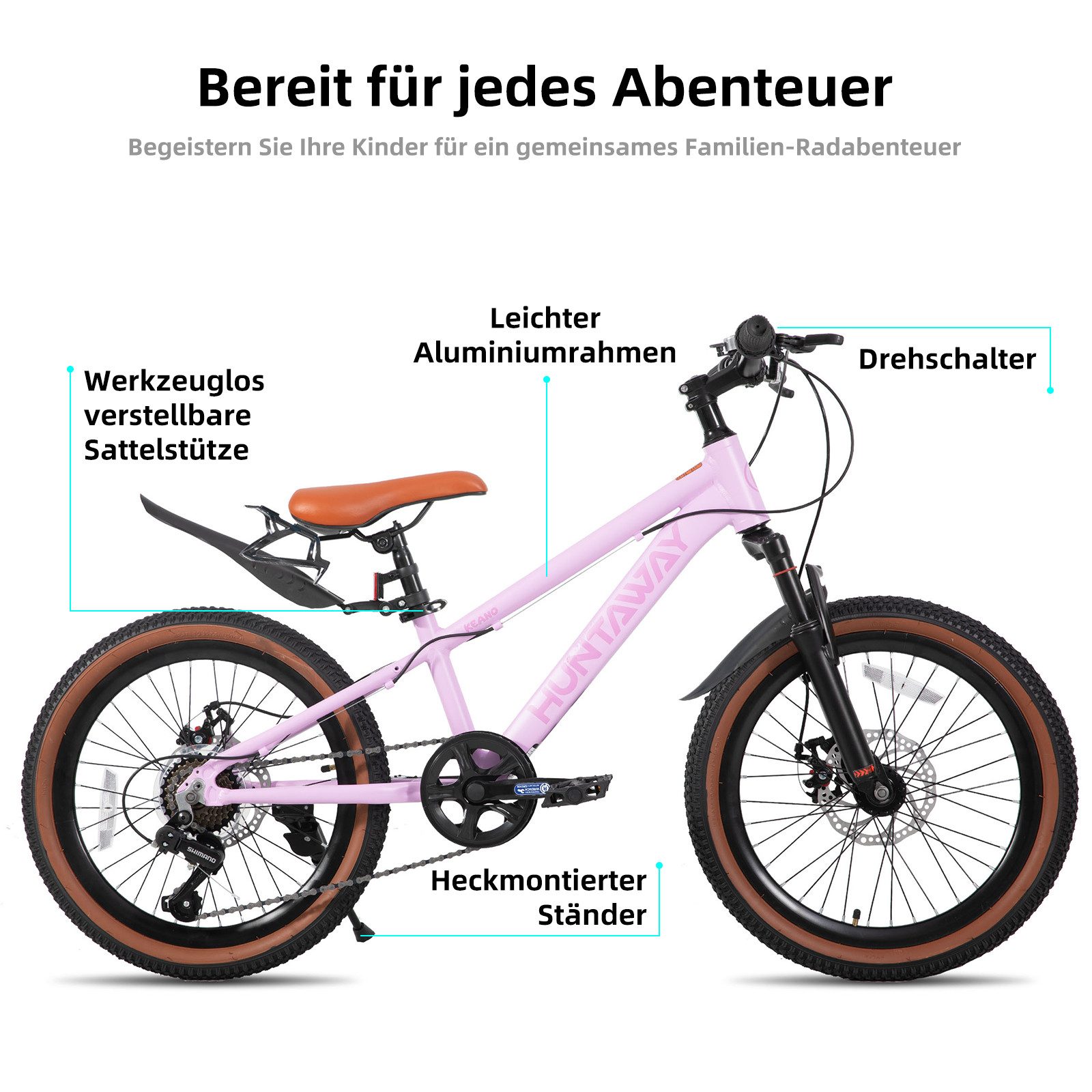 HILAND Kinderfahrrad 20"/24" Alu-Mountainbike Shimano 7-Gang, Federgabel & Scheibenbremsen