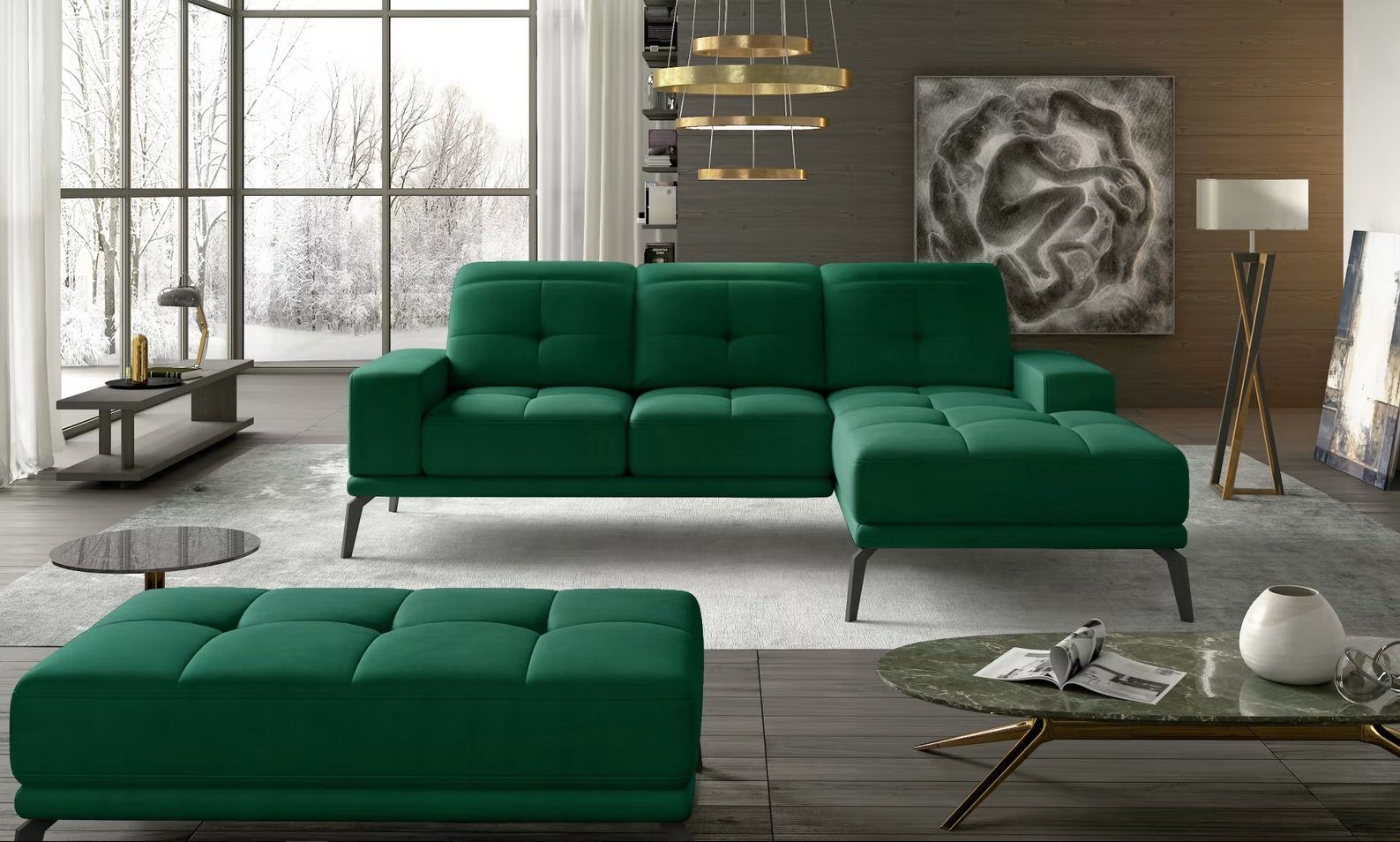 JVmoebel Ecksofa, Grüne L-förmige Couch, Maße Ecksofa (B/T/H): ca. 265cm x  175cm x 77/98cm Maße Hocker (B/T/H): ca. 140cm x 75cm x 45cm online kaufen  | OTTO