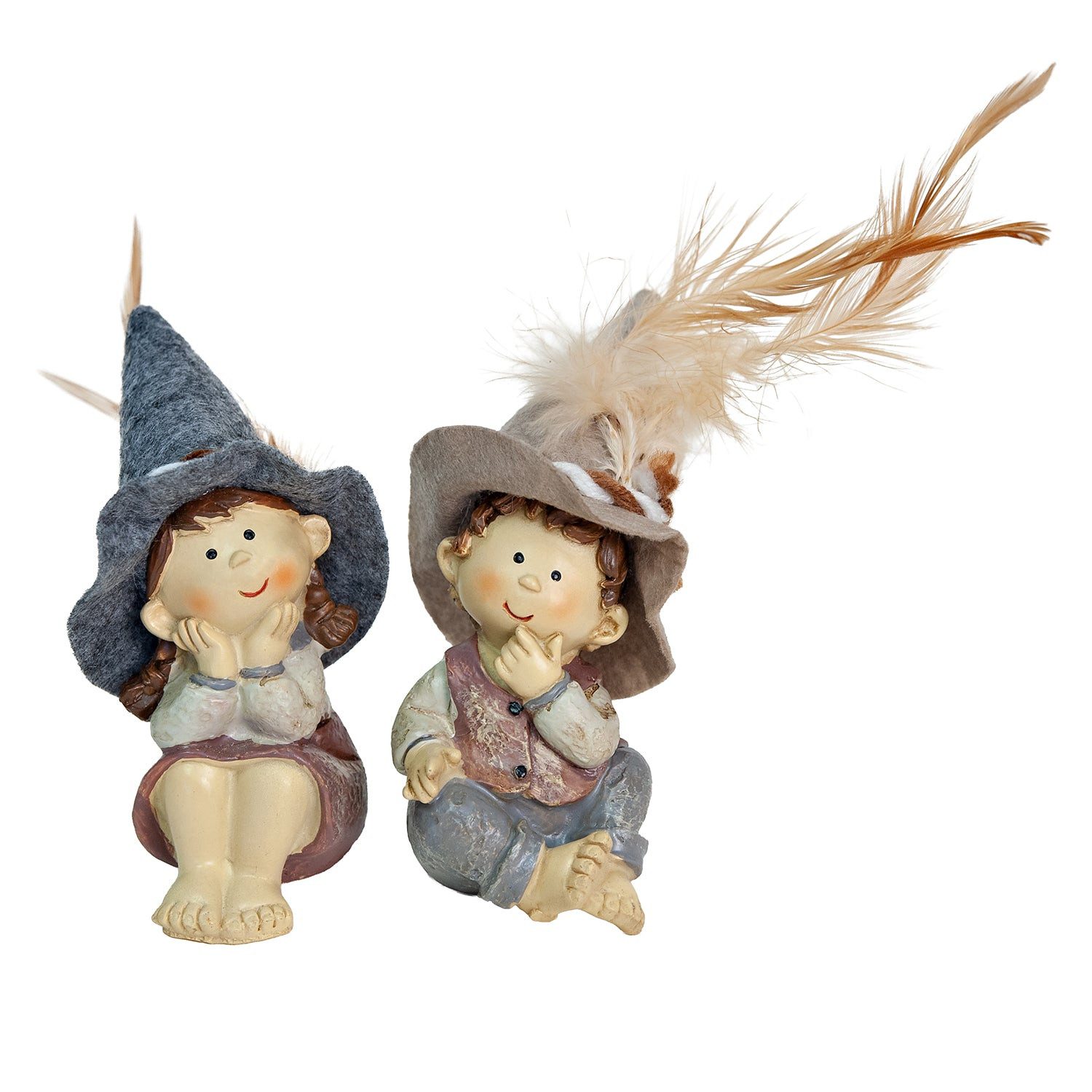 Logbuch-Verlag Dekofigur Kinderfiguren 2er-Set mit Filzhut braun grau ca. 10 cm - Herbstdeko