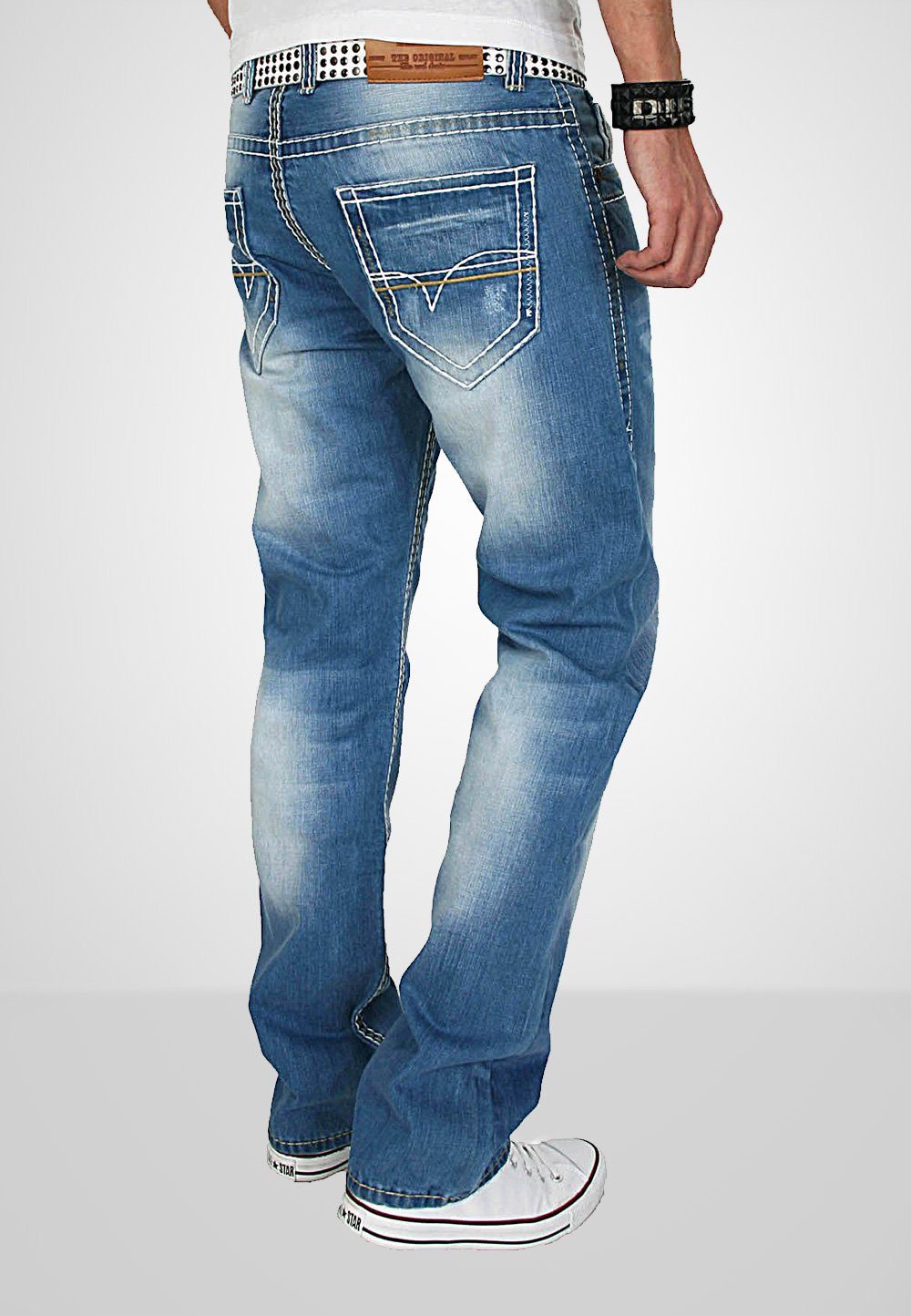 Alessandro Salvarini Straight-Jeans ASFimio auffälligen Nähten mit dicken