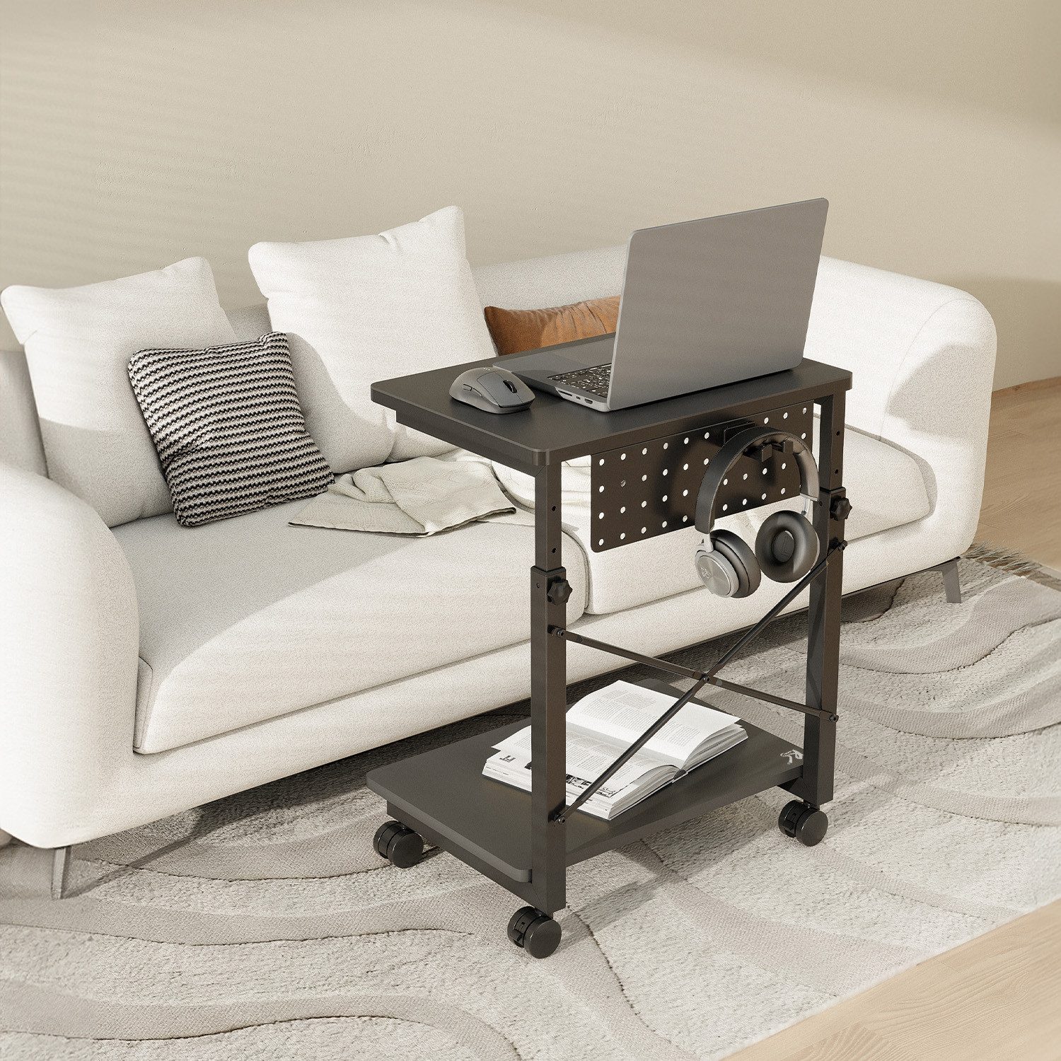 NanoRS Halterung RS430 PC Tower Ständer mit Regal mit Rollen & Feststellbremse, (bis 120 Zoll, Höhenverstellbarer Computer Rollwagen 550–850 mm, bis 80 kg belas – Bild 2 von 5
