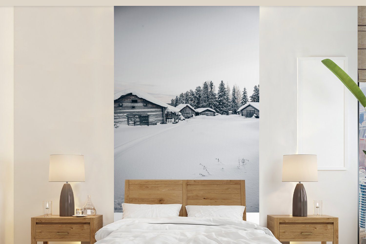 MuchoWow Fototapete Schweden - Schnee - Bäume, Matt, bedruckt, (2 St), Vliestapete für Wohnzimmer Schlafzimmer Küche, Fototapete