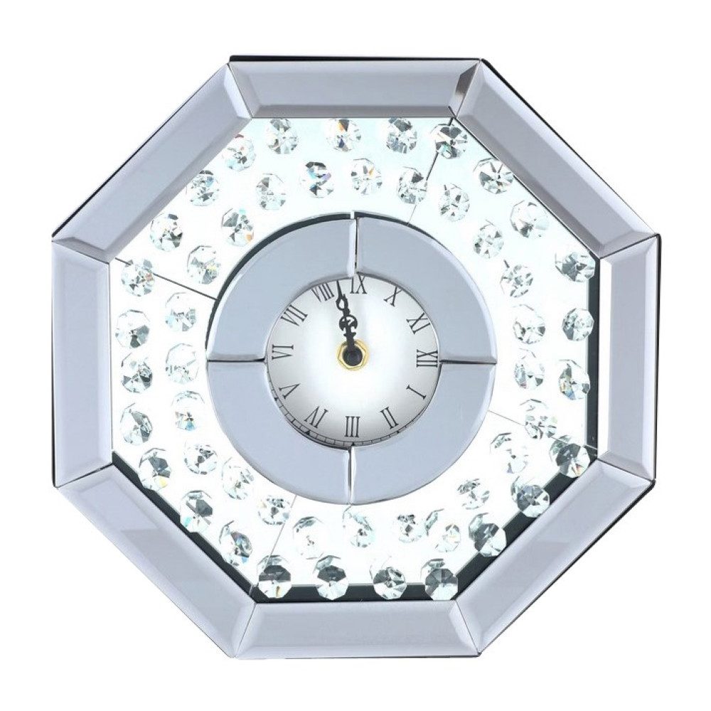 Online-Fuchs Tischuhr moderne Standuhr aus Spiegelglas mit Kristalldiamanten bestückt - Römisches Ziffernblatt - 26 cm groß - Wohnzimmer