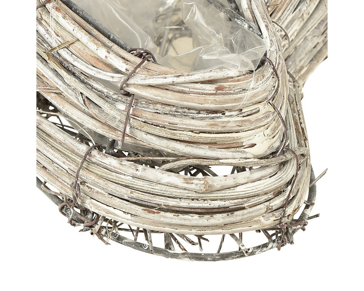 Thumbnail - Viana Pflanzschale Pflanzherz Rattan Weiß 13x14 cm, Shabby Chic Deko 2er Set