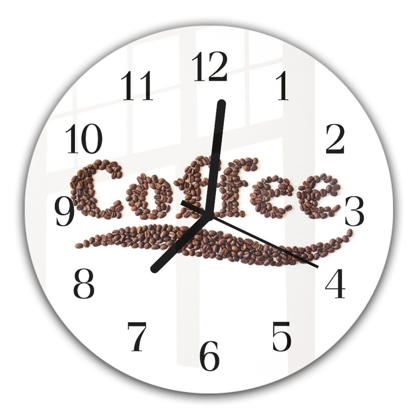 Primedeco Wanduhr Wanduhr 30 Rund Quarzuhrwerk cm Durchmesser mit Glas Logo Motiv - Kaffeebohnen aus aus und mit