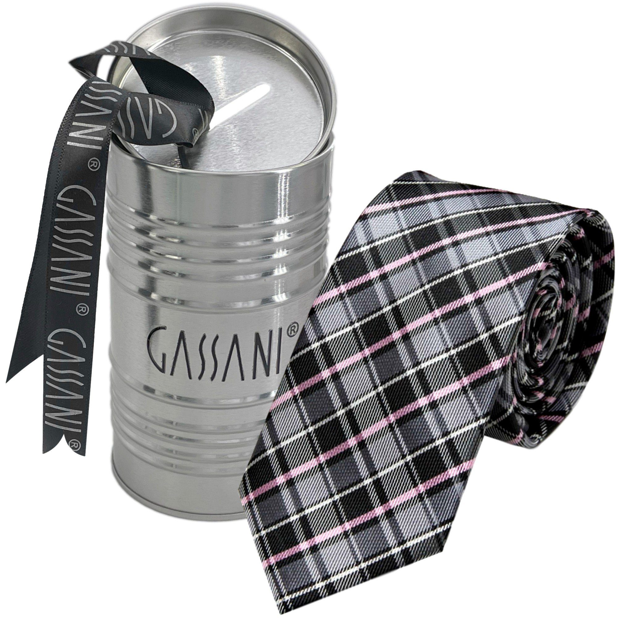 GASSANI Krawatte Slim Karo Herren-Schlips Helles Geschenkverpackung) Anzug Binder, Hell-Grau Schotten-Karo, zum Rose Männer 2-St., Schmal inkl Tartan, Silber-Grau mit Blech-Spardose, Streifen, Schwarz Kariert Glencheck-Design, Feinen Businesskrawatte, Hell-Rosa Rosa (Set, Lichtgrau Altrosa Geschenk-Box Sakko Seide-Touch Pastell-Rosa Karomuster, Dose In Plaid, Retro Platingrau