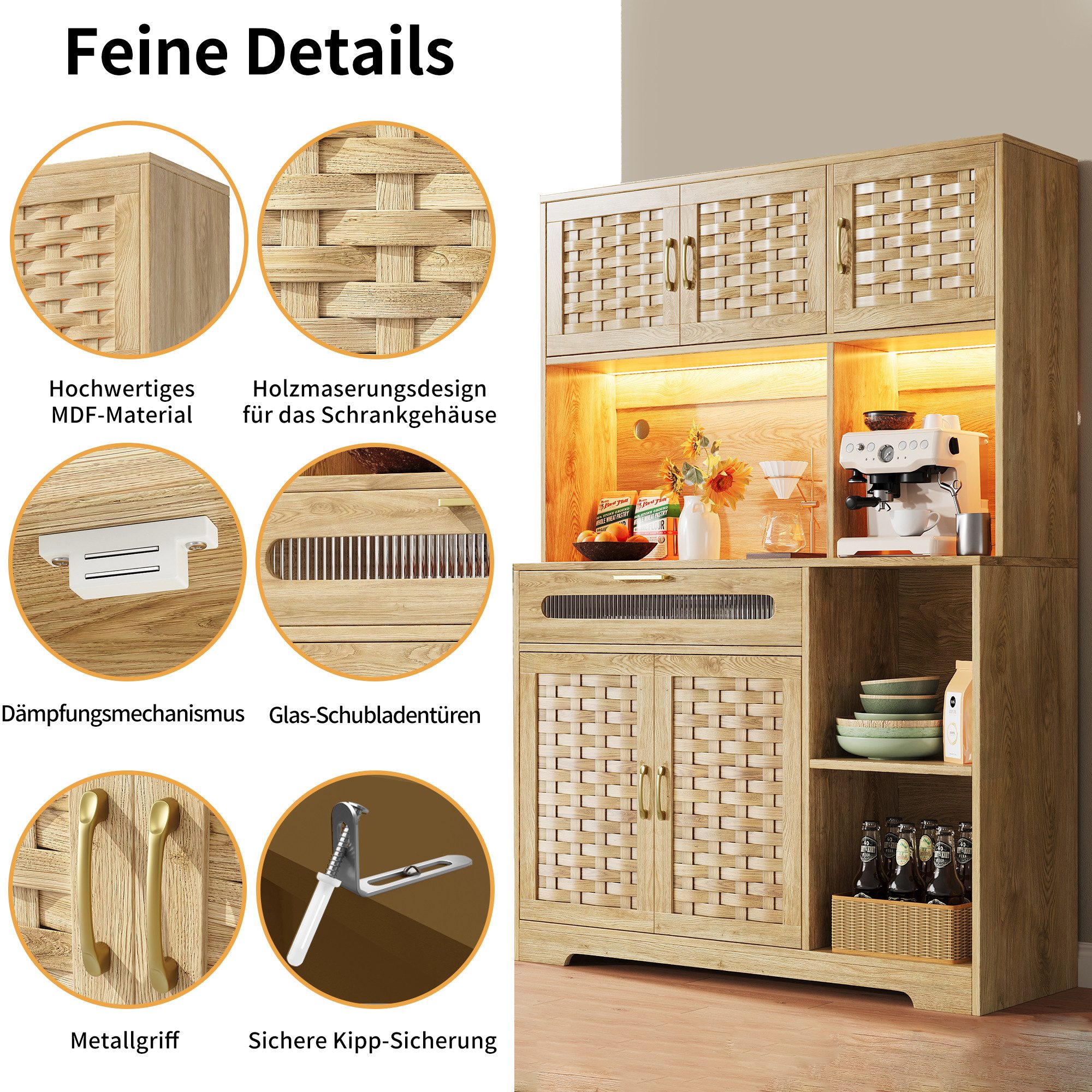 i@home Hochschrank Küchenschrank,(120×40×180cm) mit Schubladen, gewebte Sch günstig online kaufen