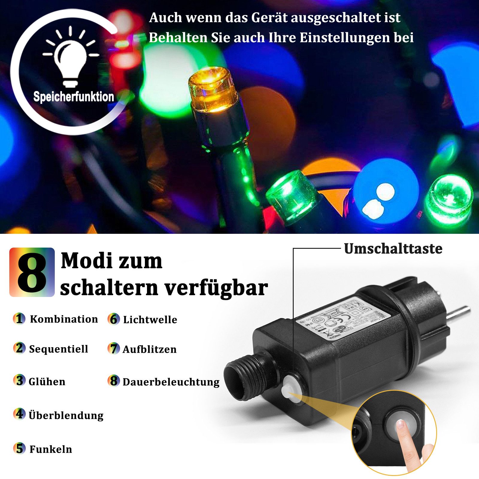 FIVMEN LED-Lichternetz LED-Lichterkette Weihnachtsdeko Weihnachten Netz, 8 Modi, Timer, Memory-Funktion