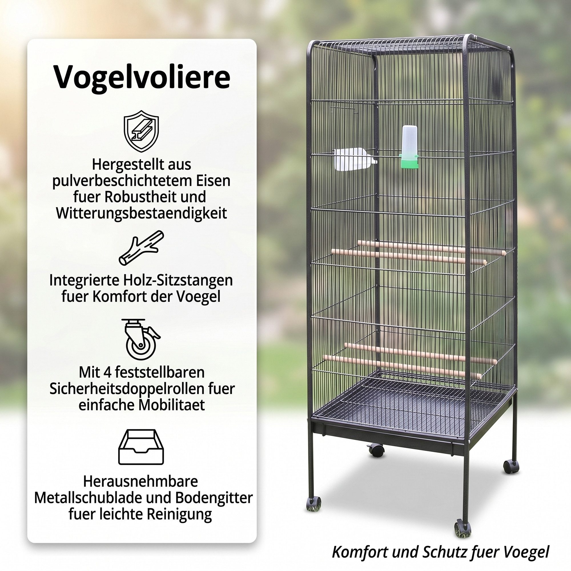 Mucola Voliere Vogelvoliere Metall Vogelkäfig Vogelhaus Tierkäfig Käfig Voliere, Maße Außen: ca. 146 cm x 54,5 cm x 54,5 cm (H x B x T)