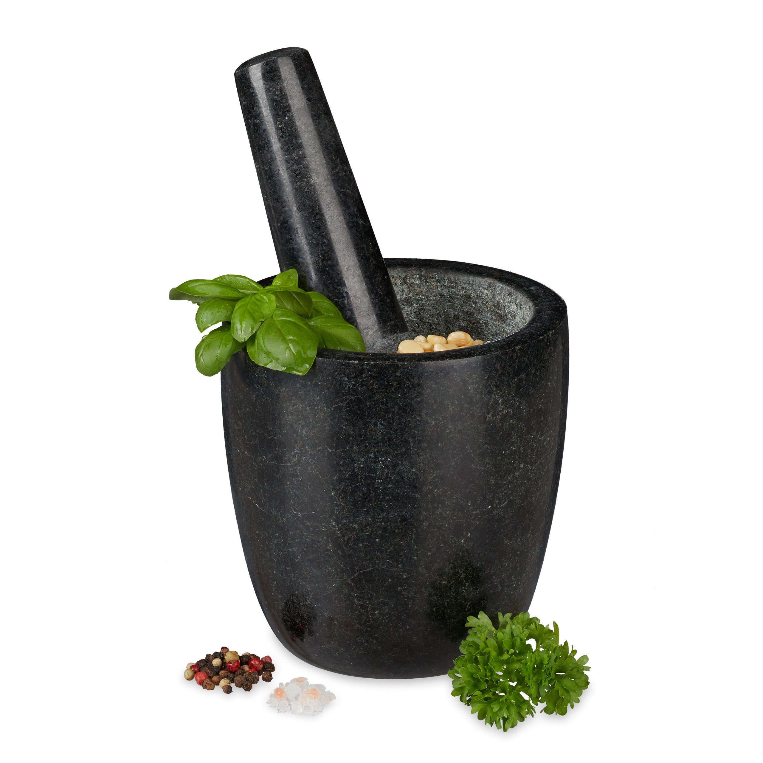 relaxdays Mörser Granit Mörser mit Stößel hoch, (2-tlg)