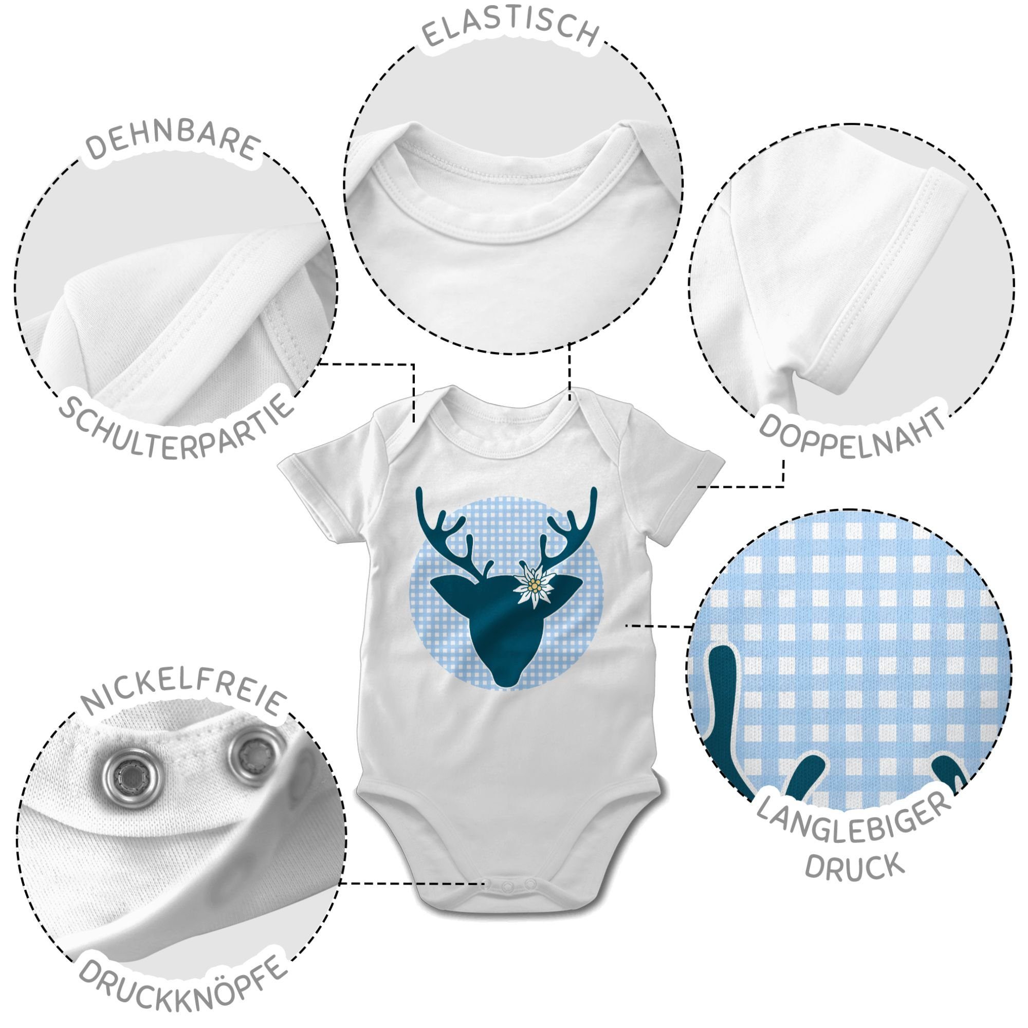 Hirsch Outfit Shirtracer Weiß Baby Mode 3 Reh für Oktoberfest Shirtbody Hirschgeweih