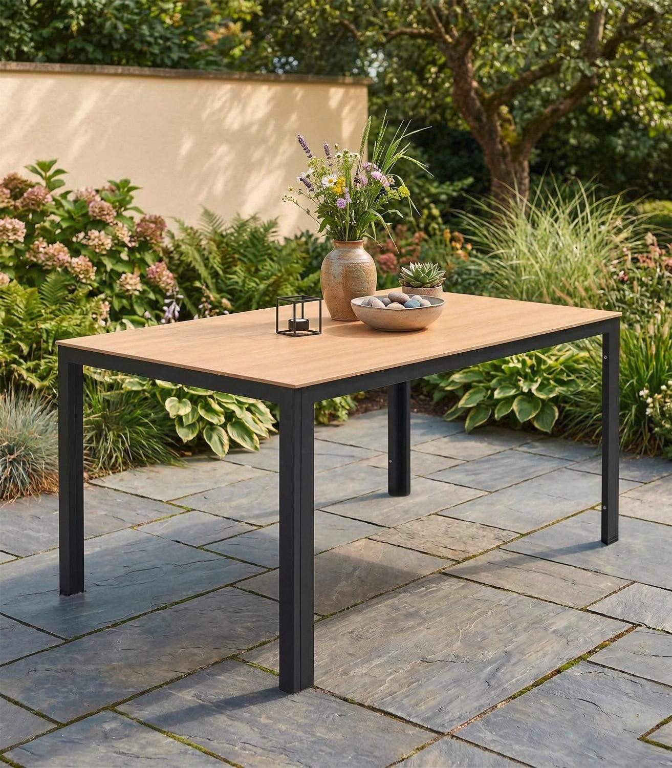 L.C. Wholesaler GmbH Gartentisch GRAVIO, Anthrazit, Braun, Aluminium, Glas, B 150 x H 75 x T 90 cm