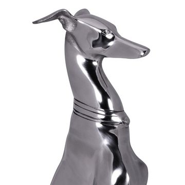 FINEBUY Tierfigur FB37863 (Windhund 18x70x25cm Aluminium Metall Silber Modern), Hundefigur Groß, Skulptur Hundestatue Dekoration