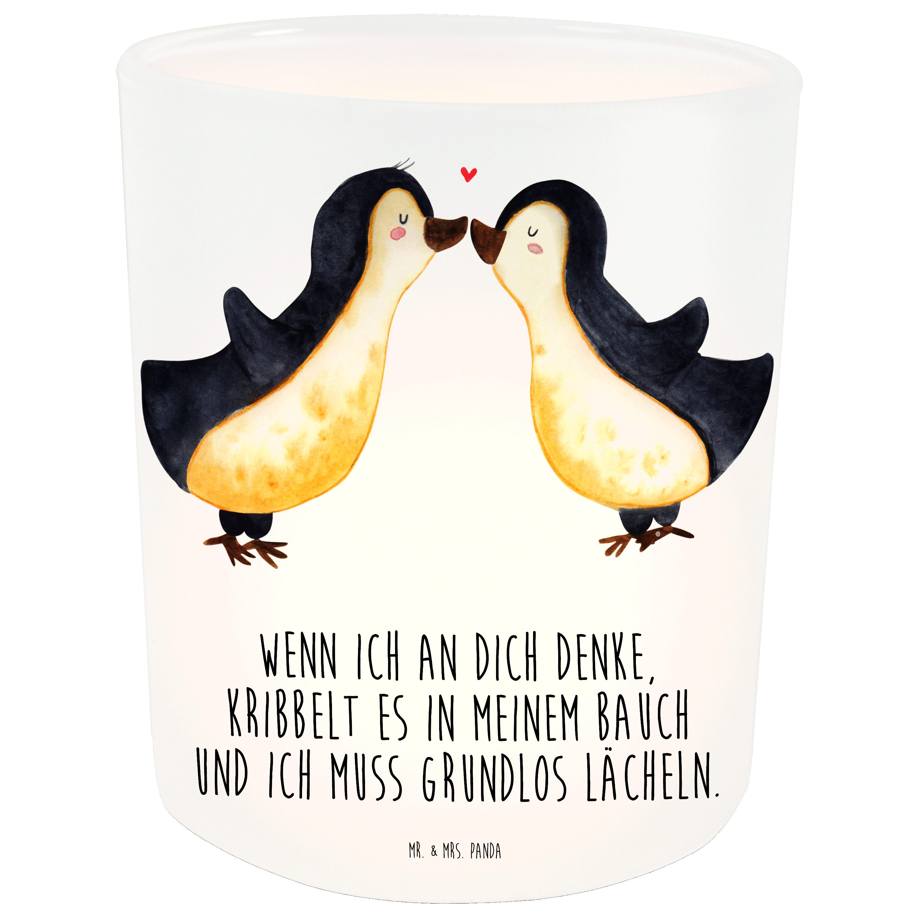 Mr. & Mrs. Panda Windlicht Pinguine Kuss - Transparent - Geschenk, Jahrestag, Windlicht Kerze, T (1 St)