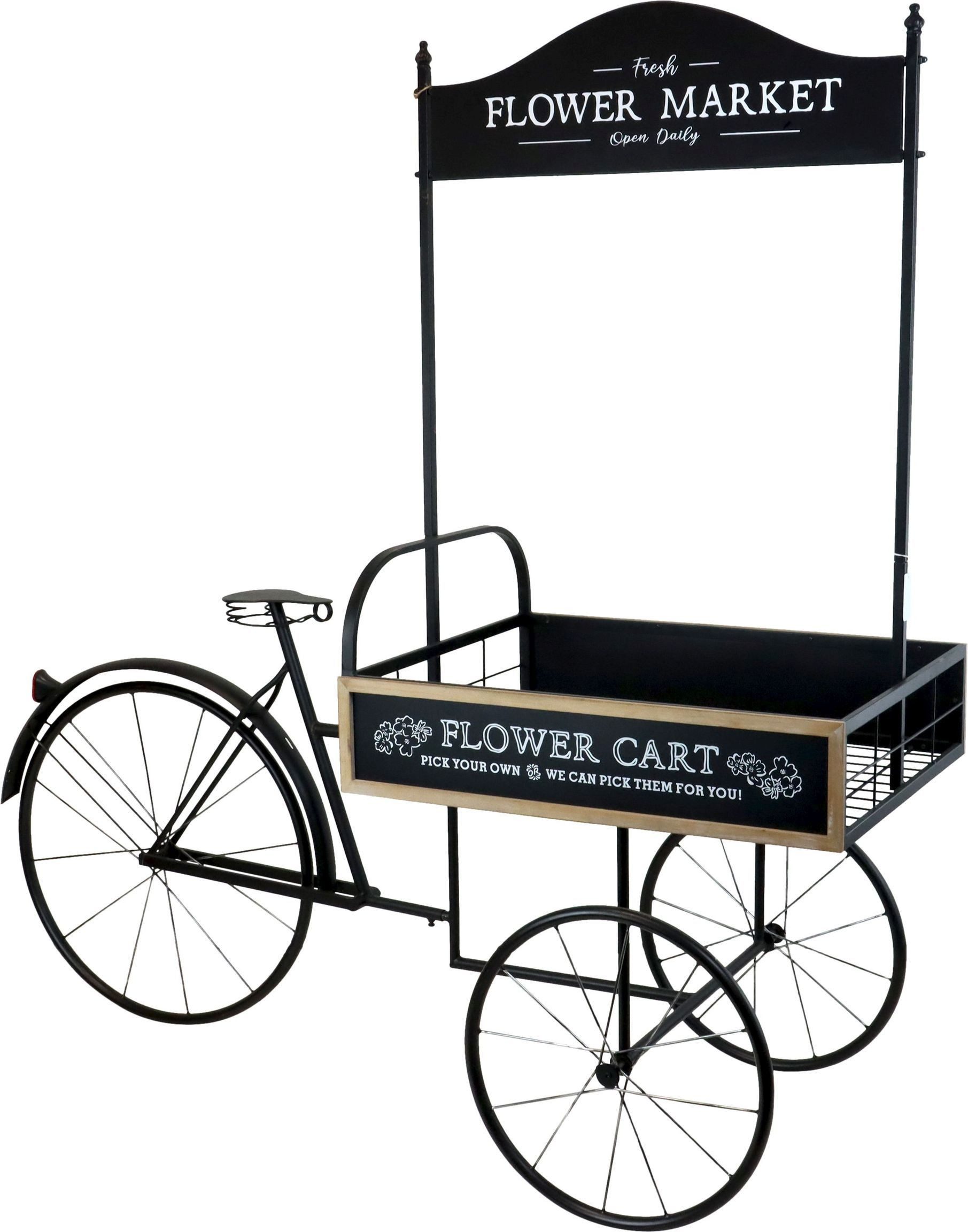 FURNARO Подставка для цветов, Blumenfahrrad in schwarz aus Eisen und Holz 165x68x168cm