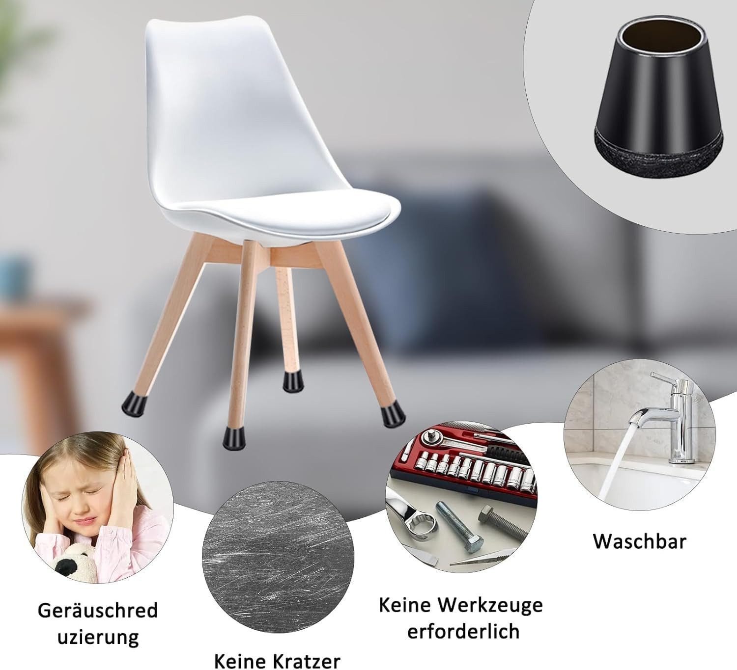 LEMLIT Stuhlhusse 40 Stück Stuhlbeinkappen Rund Gummi Schutzkappen für Stuhlbeine, runde Schwarze Bodenschutz für Hartholzböden, Fliesenböden – Bild 3 von 5