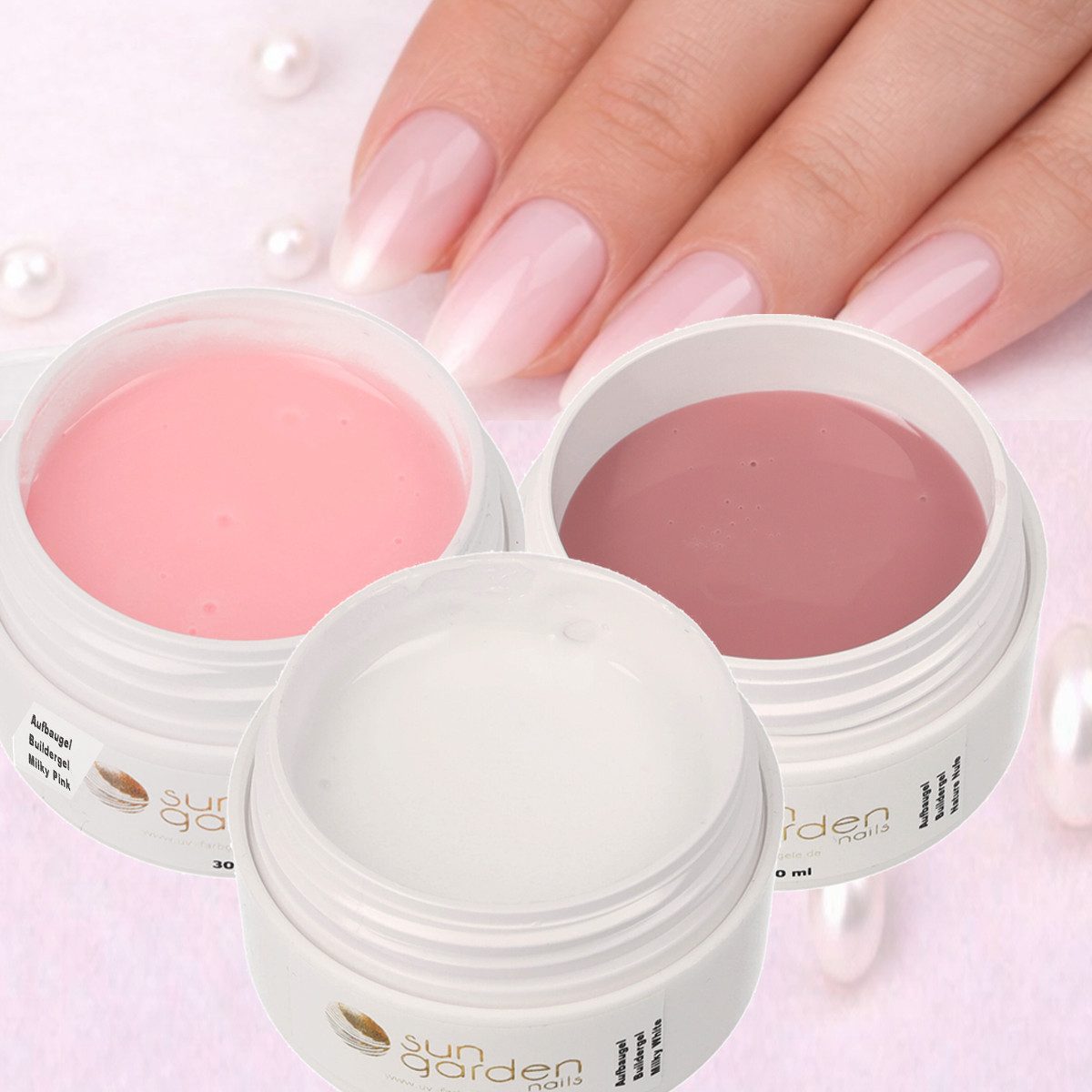 Sun Garden Nails UV-Gel UV Gel Set Milky Pink, Milky White, Natural Nude 3 x 30ml, LEICHTE VERARBEITUNG: Sowohl für Anfänger als auch Profis