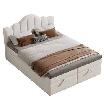 Tongtong Stauraumbett Flachbett mit weichem Kopfteil, anhebbares Bett, großer Stauraum unter dem Bett