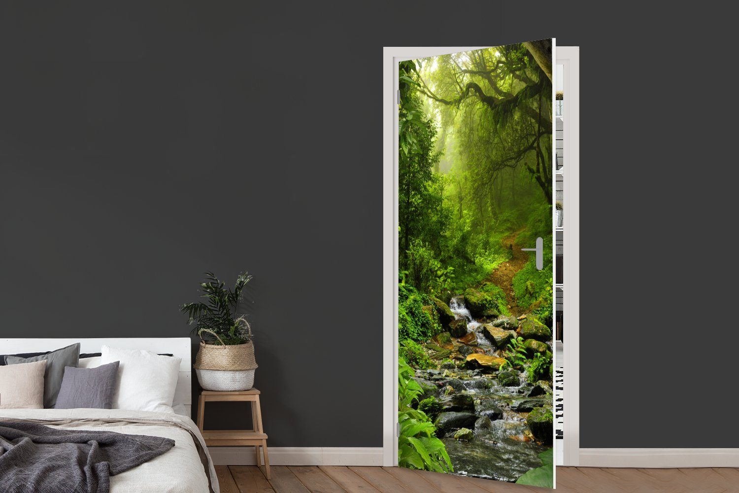 - - Tropisch, Wasser (1 - - MuchoWow Türtapete Wald Natur St), 75x205 Matt, Türaufkleber, Dschungel bedruckt, für cm Fototapete Tür,