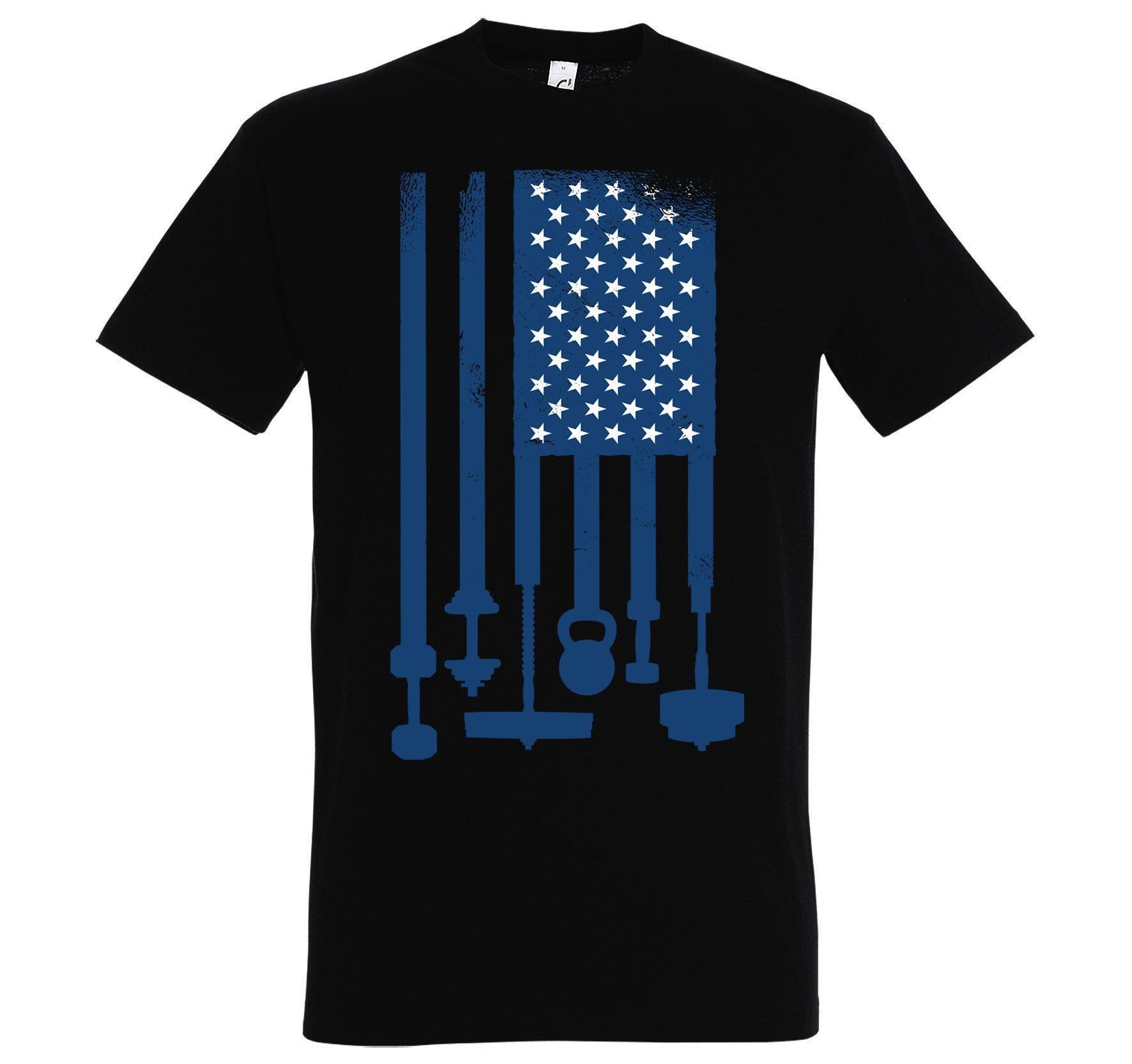 T-Shirt Designz Herren Schwarz T-Shirt USA Trendigem mit Frontdruck Hanteln Youth