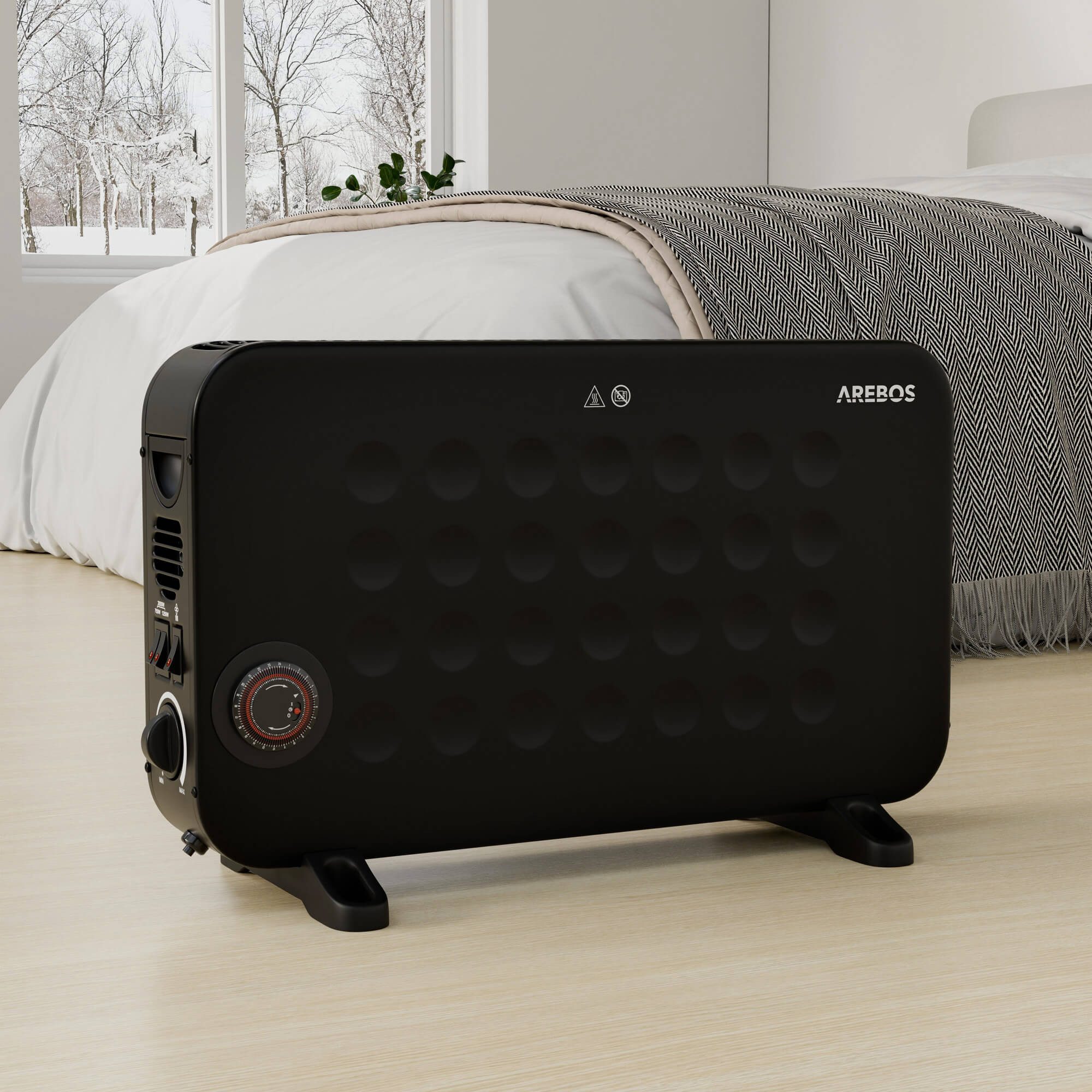 Arebos Konvektor 2000 W 3 Heizstufen, Sensorgesteuert integriertes Thermostat, Überhitzungsschutz, LCD-Display Timer mobiles Heizgerät