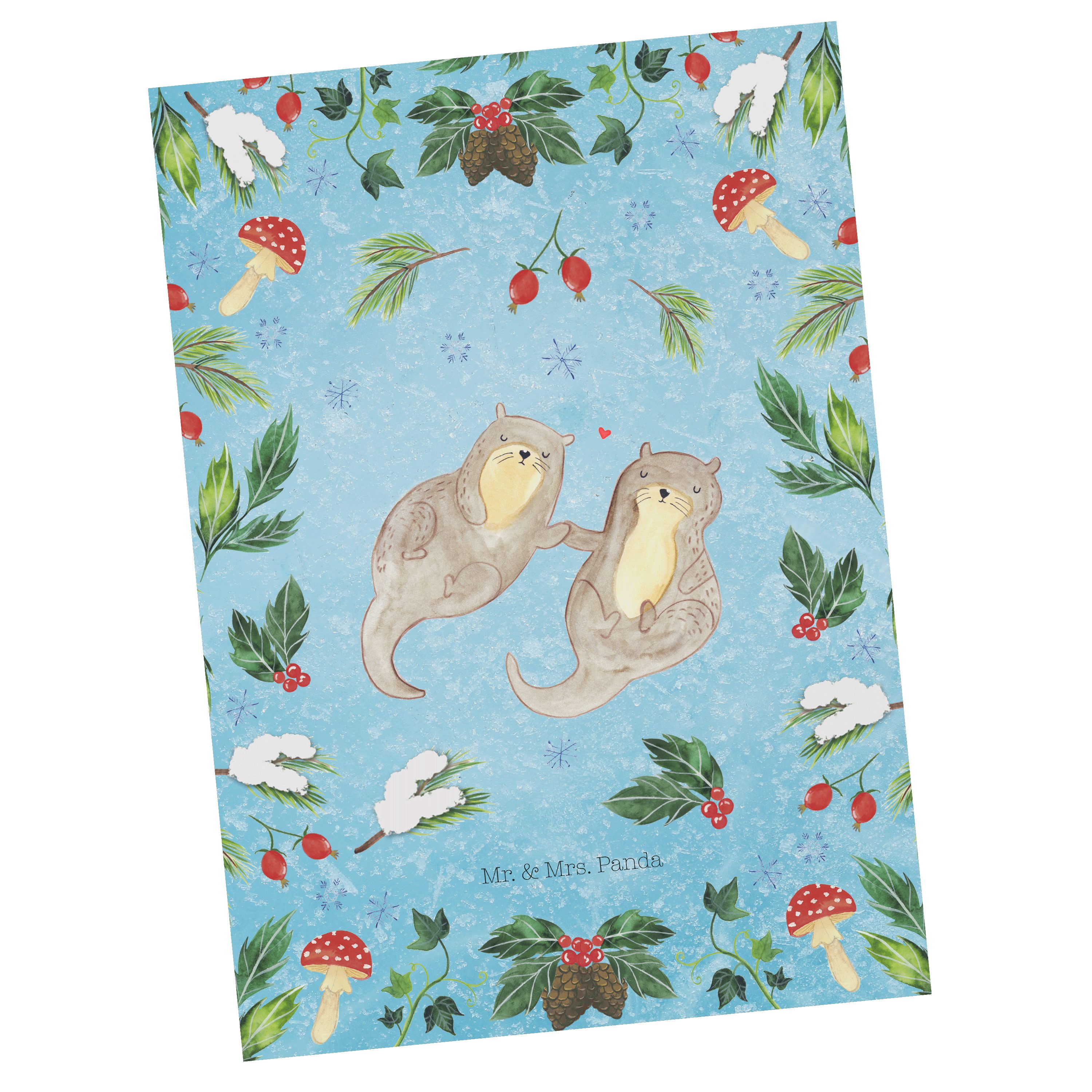 Mr. & Mrs. Panda Postkarte Otter Glühweinstand - Eisblau - Geschenk, Geburtstagskarte, Karte, Ei