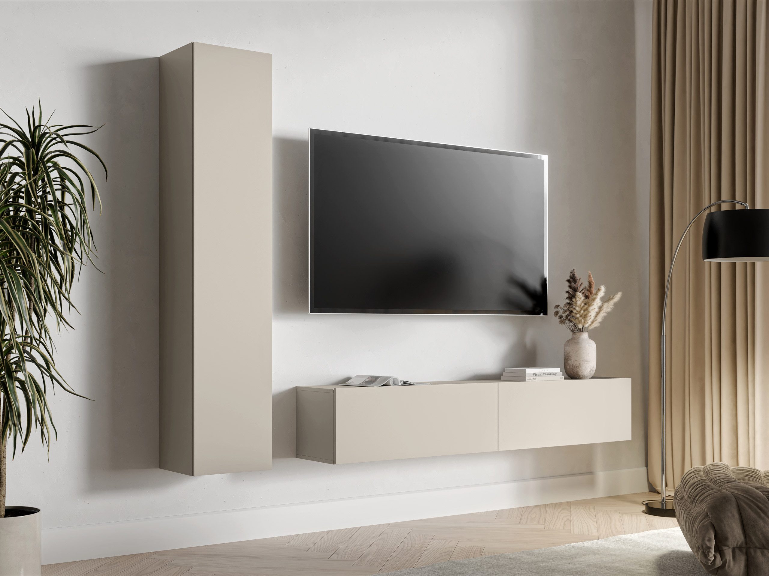 MIRJAN24 Wohnzimmer-Set Govi I, (2er-Set, Vitrine, TV-Lowboard), LED-Beleuchtung