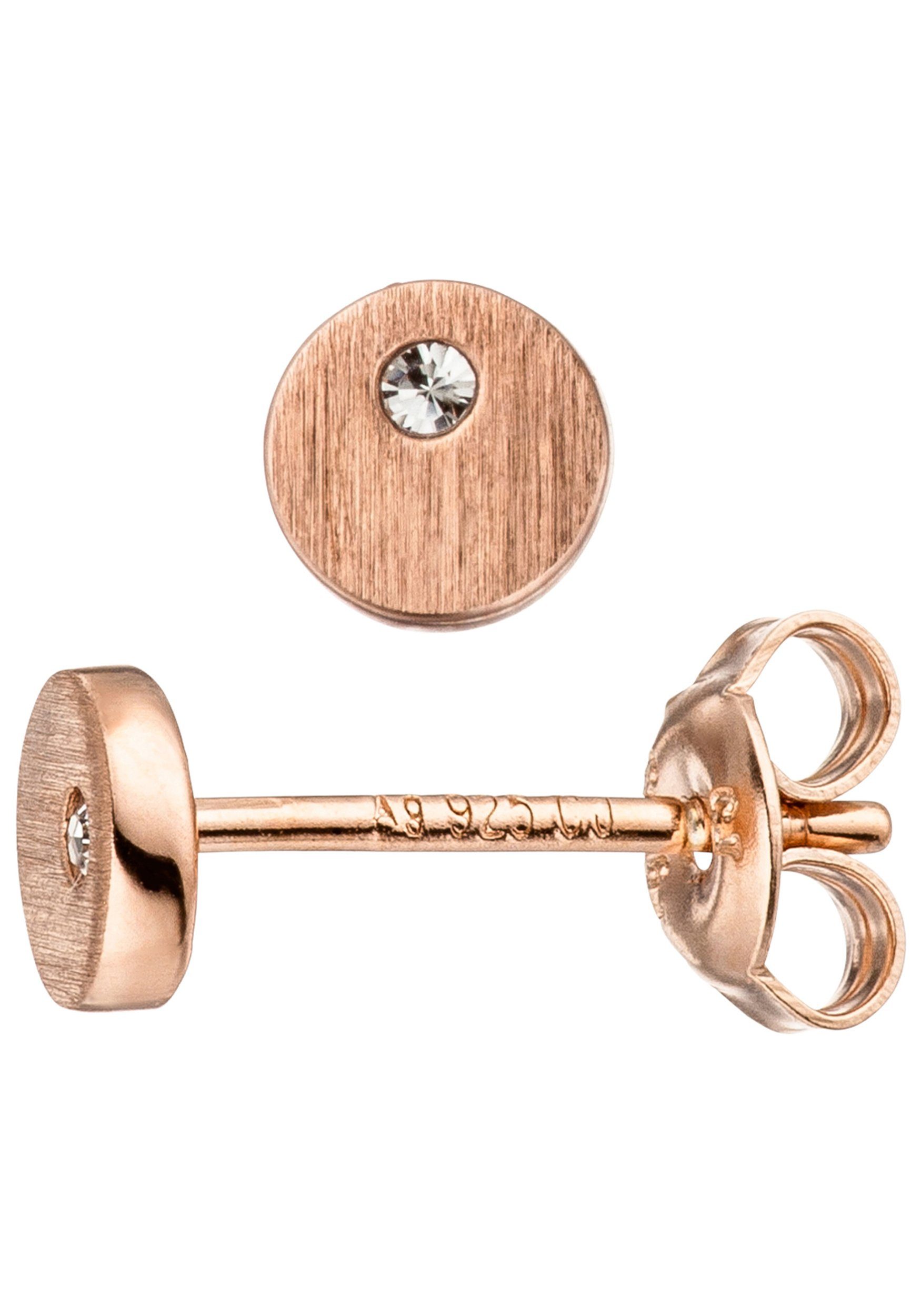 JOBO Paar Ohrstecker, rund 925 Silber roségold vergoldet mit Zirkonia günstig online kaufen